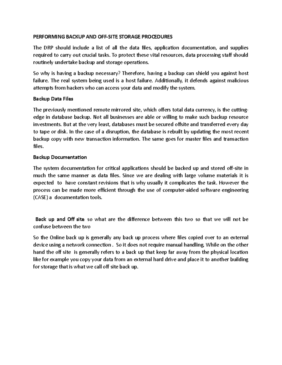 Backup and Off-Site Storage Procedures: A Comprehensive Guide - Studocu