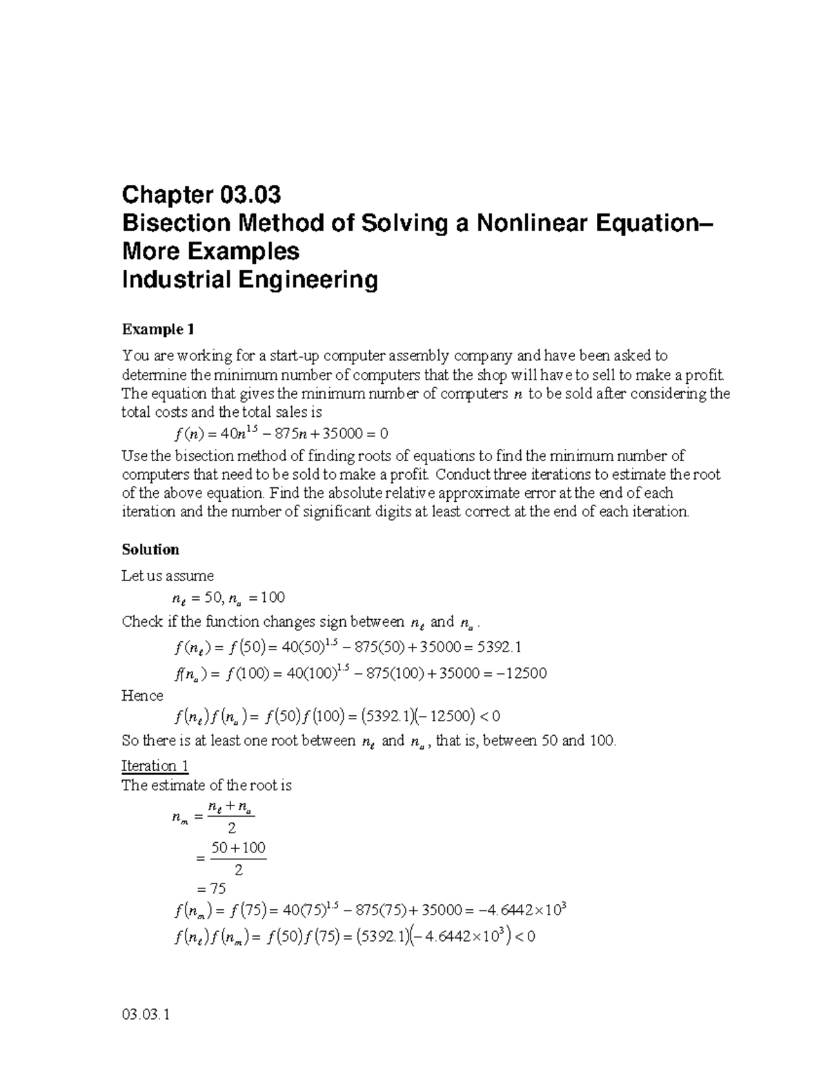 Chapter 03.03: Bisection Method for Nonlinear Equations in IE - Studocu