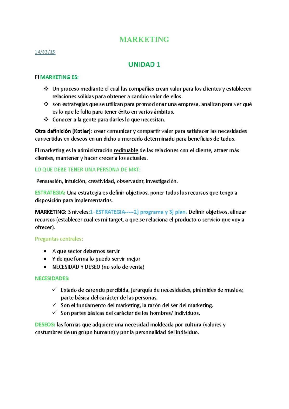 Marketing - Resumen de Unidad 1 a 6 (MKT101) - Studocu