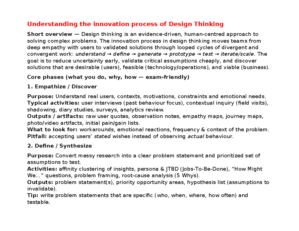 ADT - Design3: Overview of the Design Thinking Innovation Process - Studocu