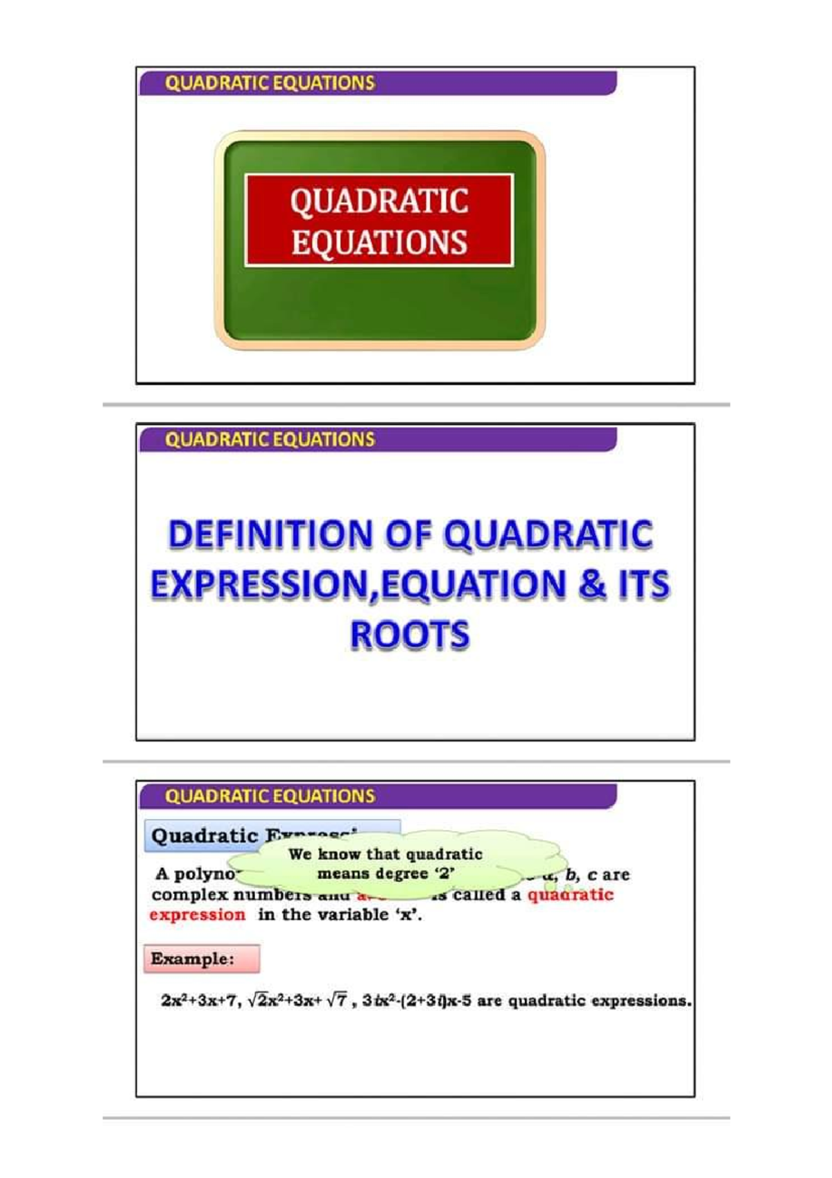 Brilliant Notes of Quadratic Equations - MATH Mathématiques - Studocu