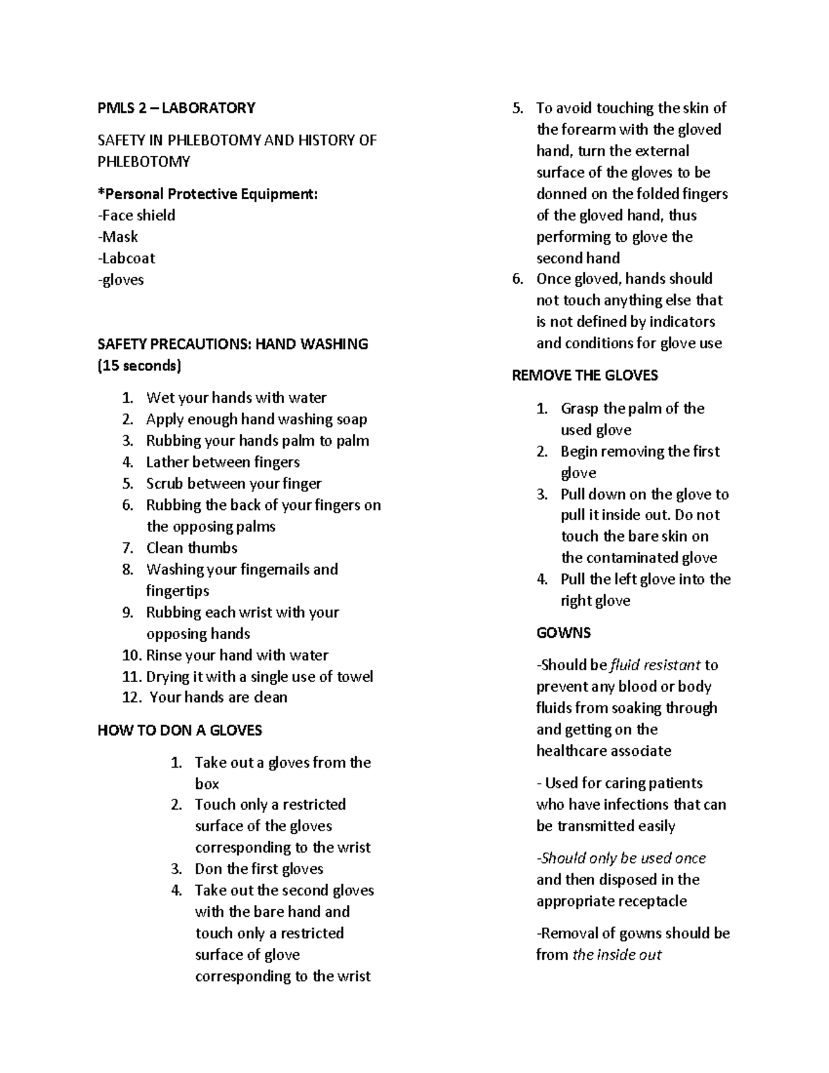 PMLS 2 Lab: Safety Procedures & History of Phlebotomy Guide - Studocu
