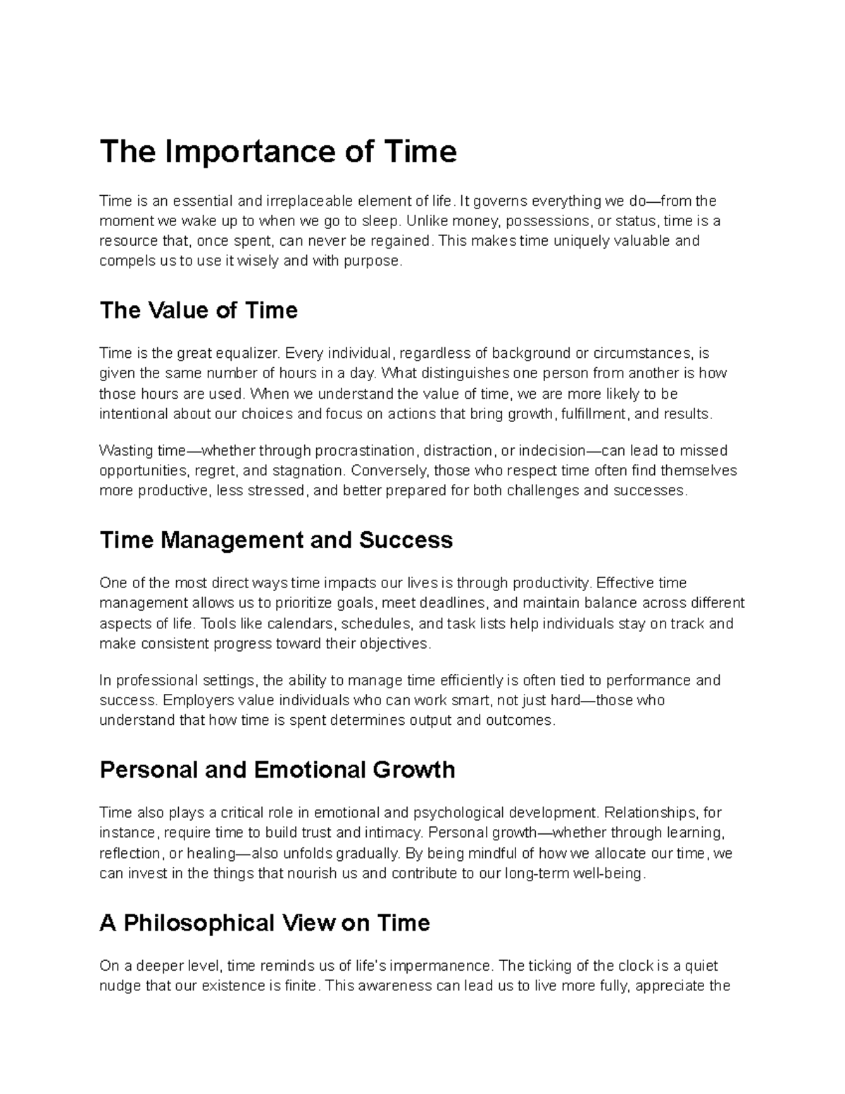 The Importance of Time - Essay Outline for Course Topics - Studocu