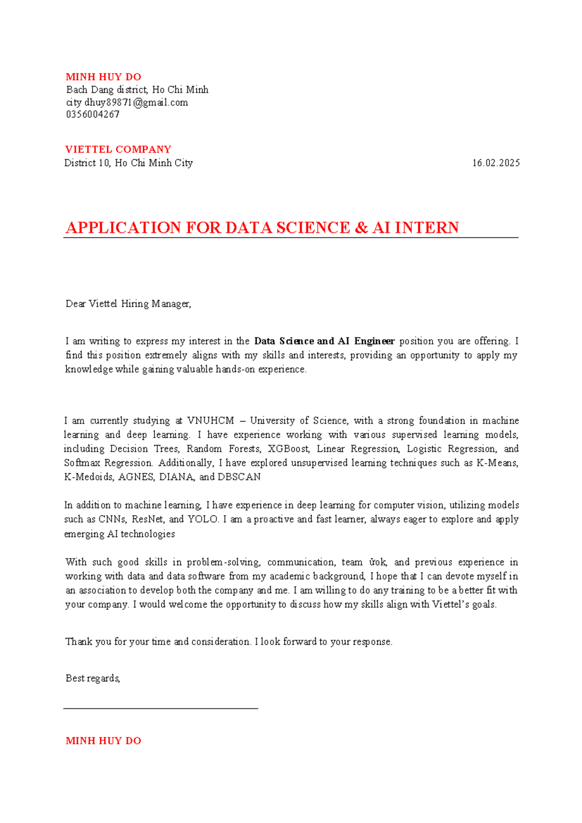 Data Science & AI Intern Application - VNUHCM University - Studocu