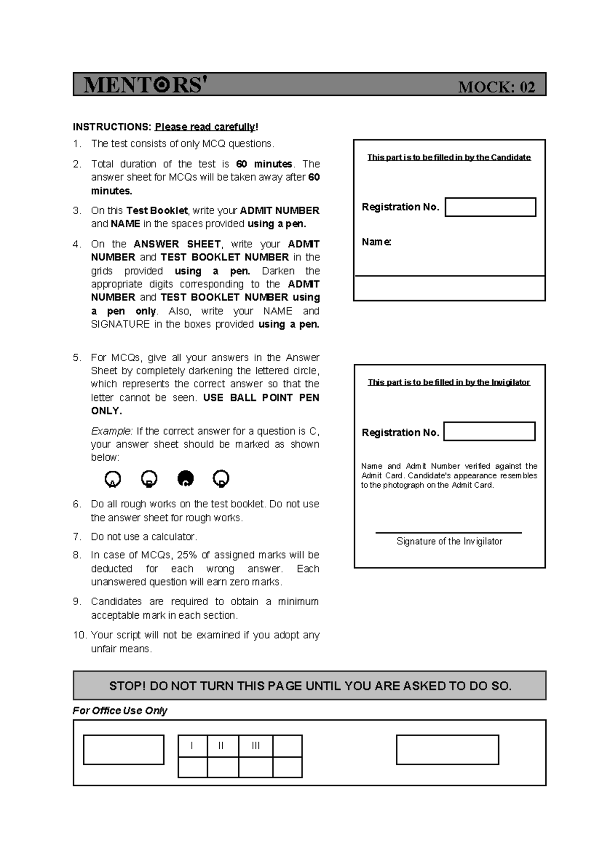 BUP Mock Test - MCQ Practice Paper 2021 - Studocu