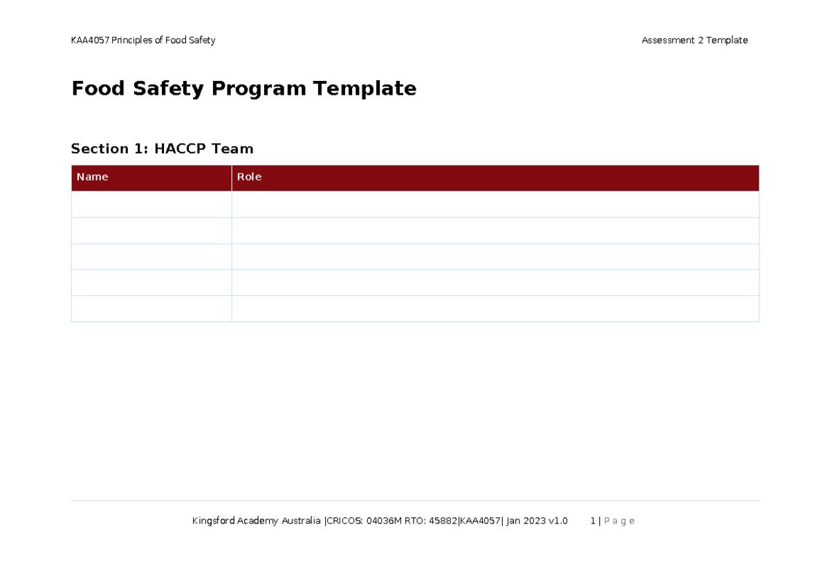 Food Safety Program Template (HACCP Guidelines & Procedures) - Studocu