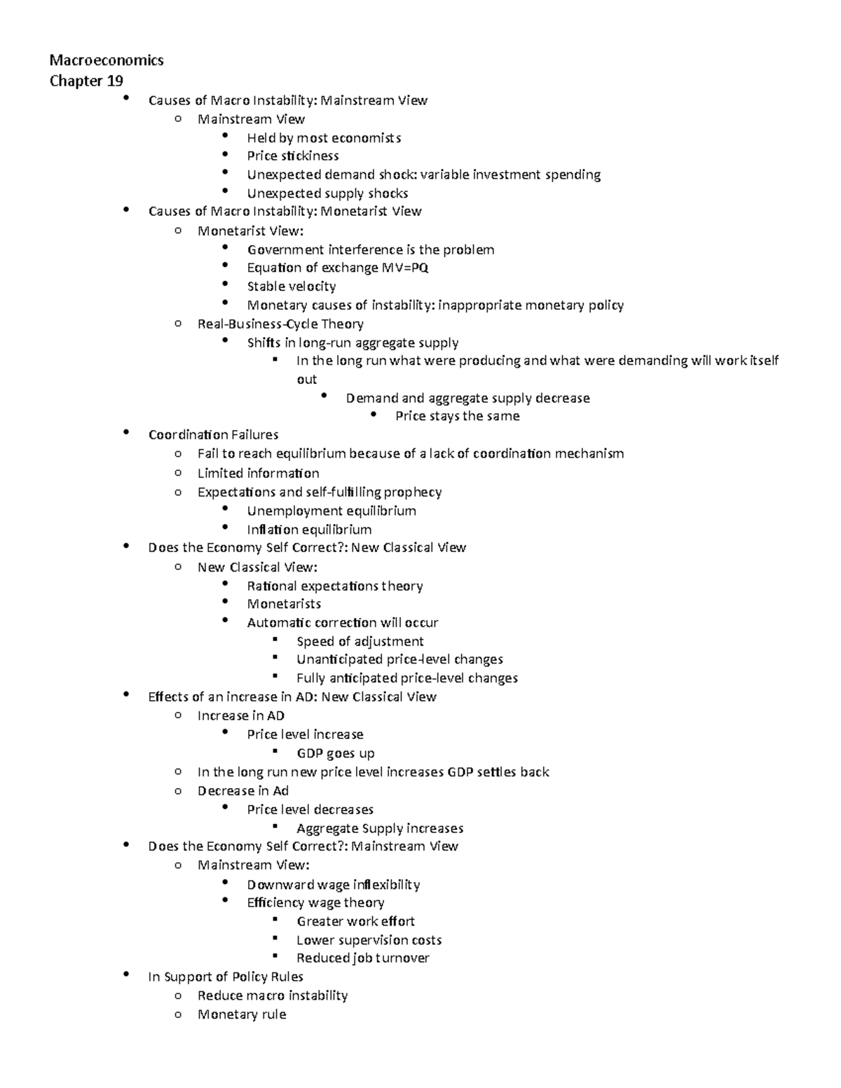 Macroeconomics Chapter 19: Causes of Macro Instability Overview - Studocu