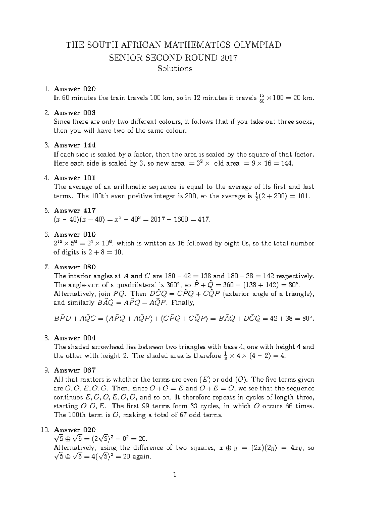 S2S2017 - South African Mathematics Olympiad Senior Round Solutions ...