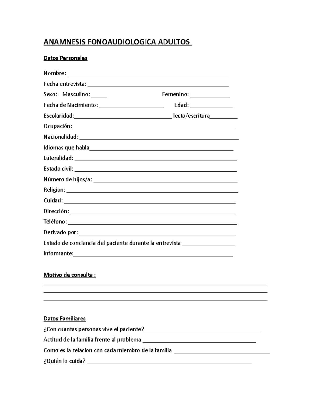 ANAMNESIS FONOAUDIOLOGICA ADULTOS - APUNTES 1 Y 2 - Document Preview