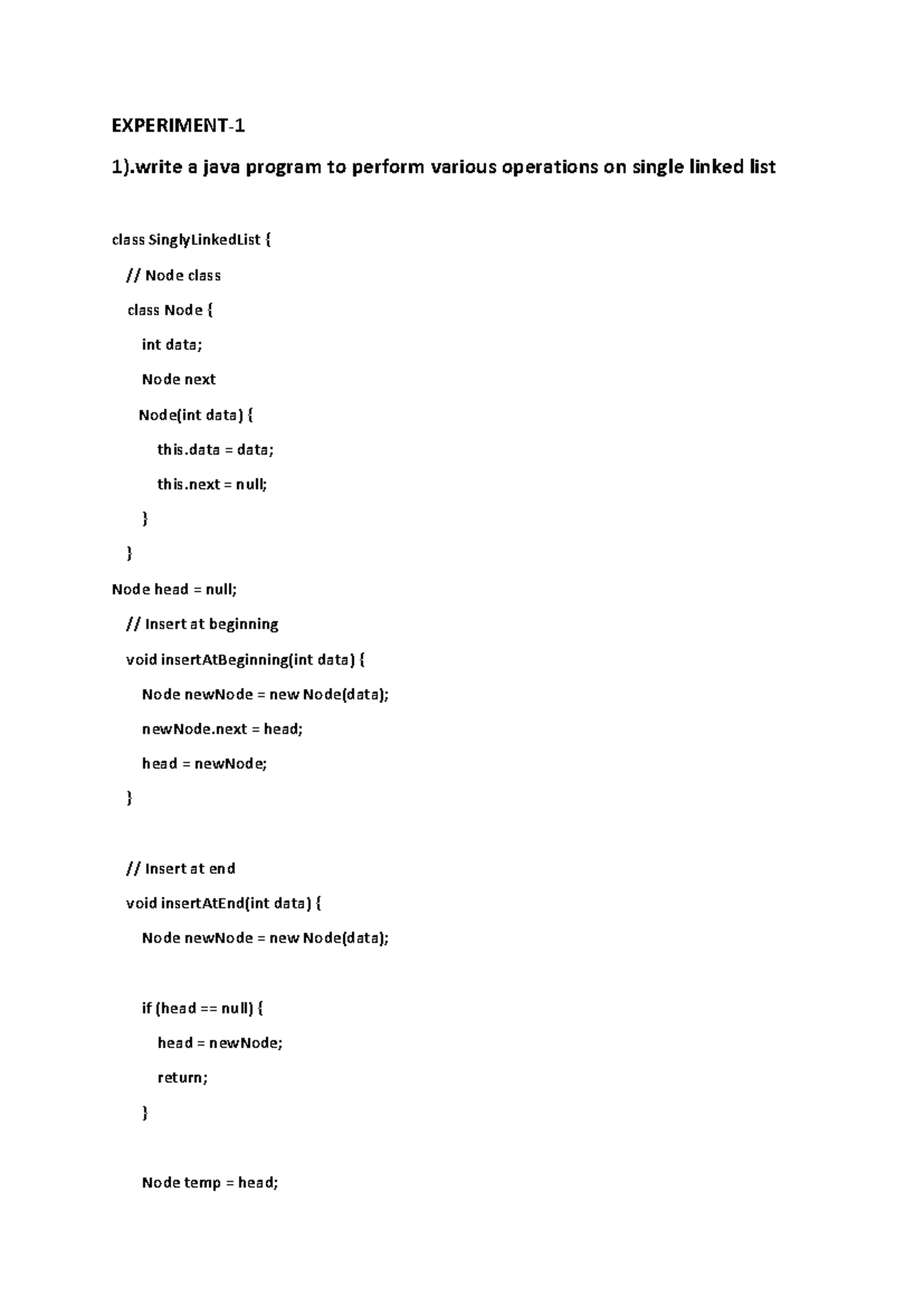 Java Program Operations on Linked Lists - LAB Manual (ADSAA) - Studocu
