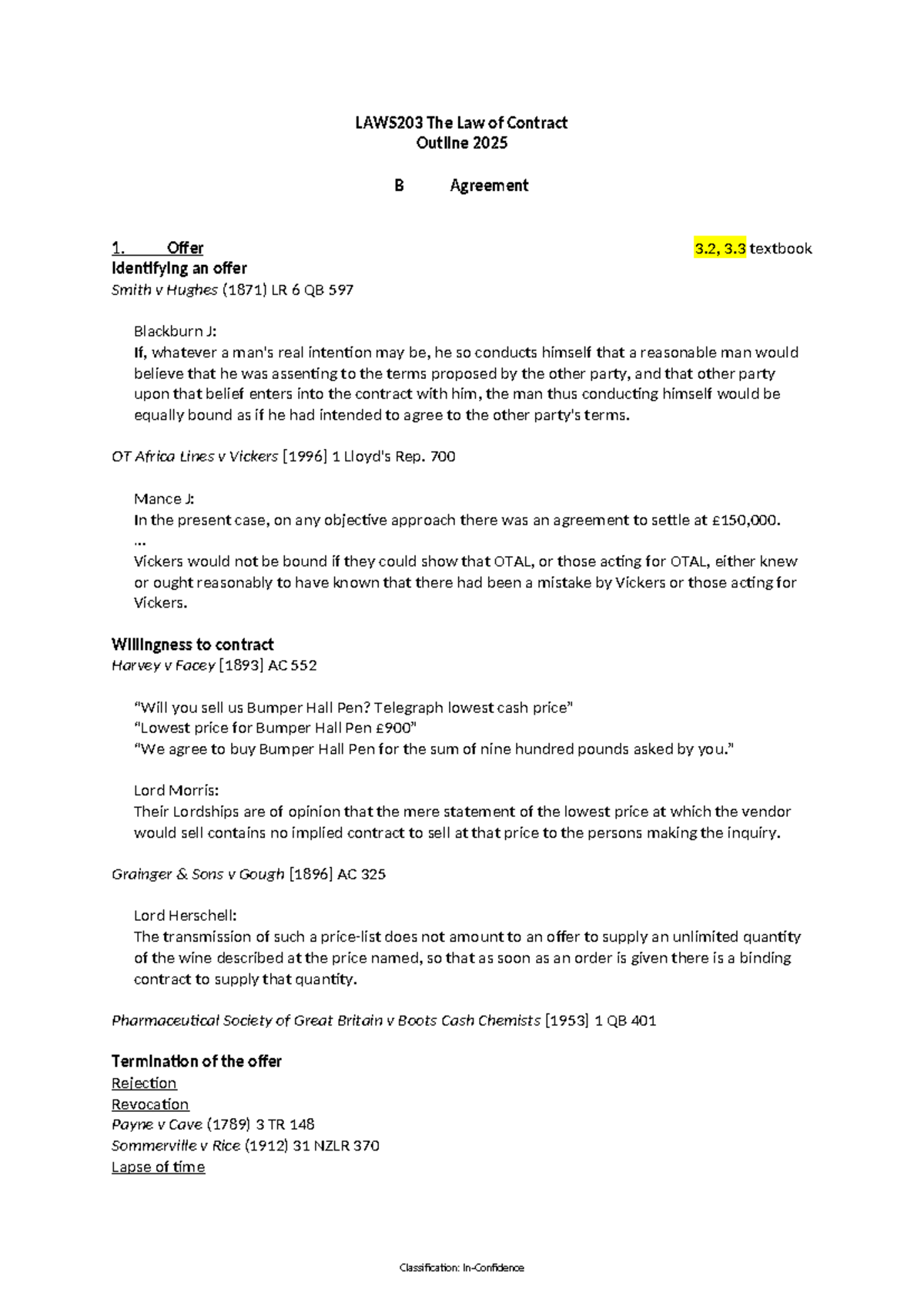 LAWS203 The Law of Contract Outline 2025: Key Concepts & Case Summaries ...