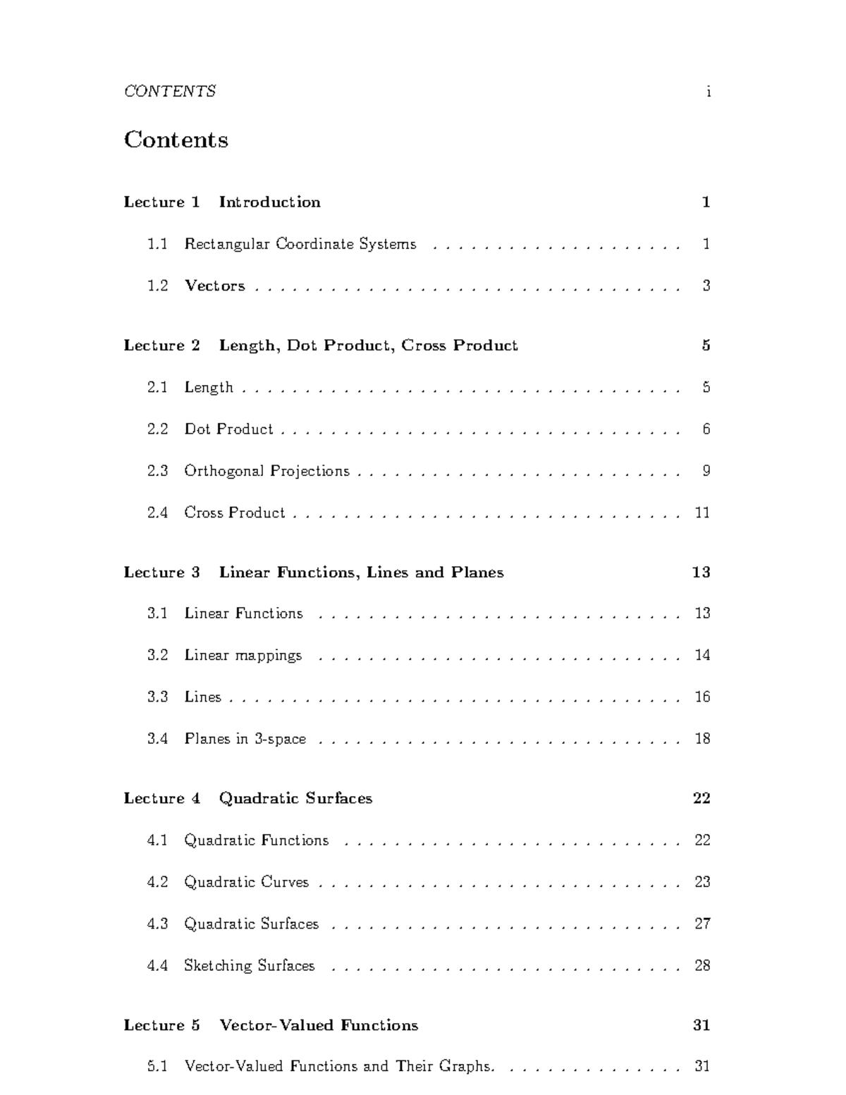 PMTH212 Lecture Notes - CONTENTS i Lecture 1 Introduction Contents 1 ...