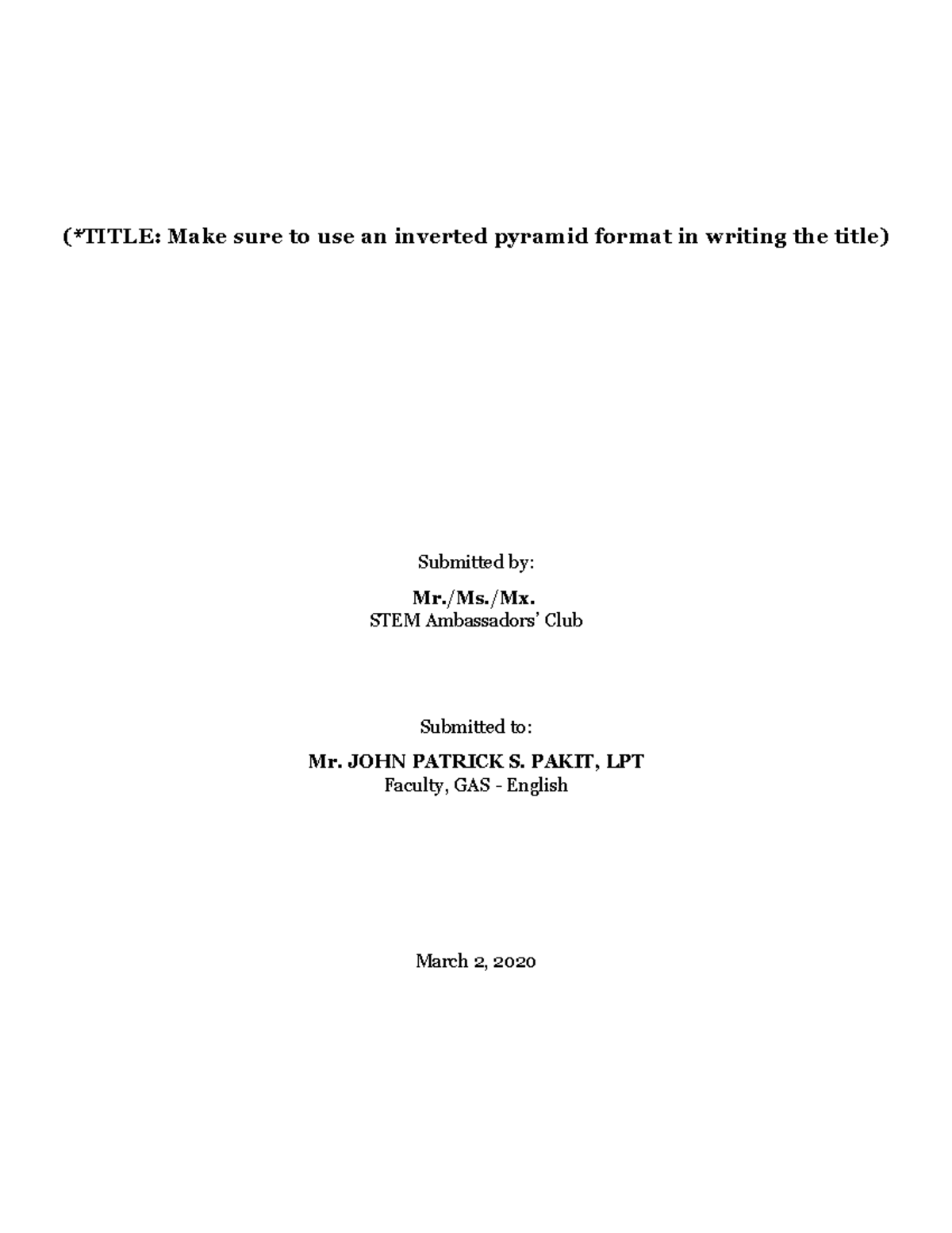 Project Proposal Format Updated - (*TITLE: Make sure to use an inverted ...