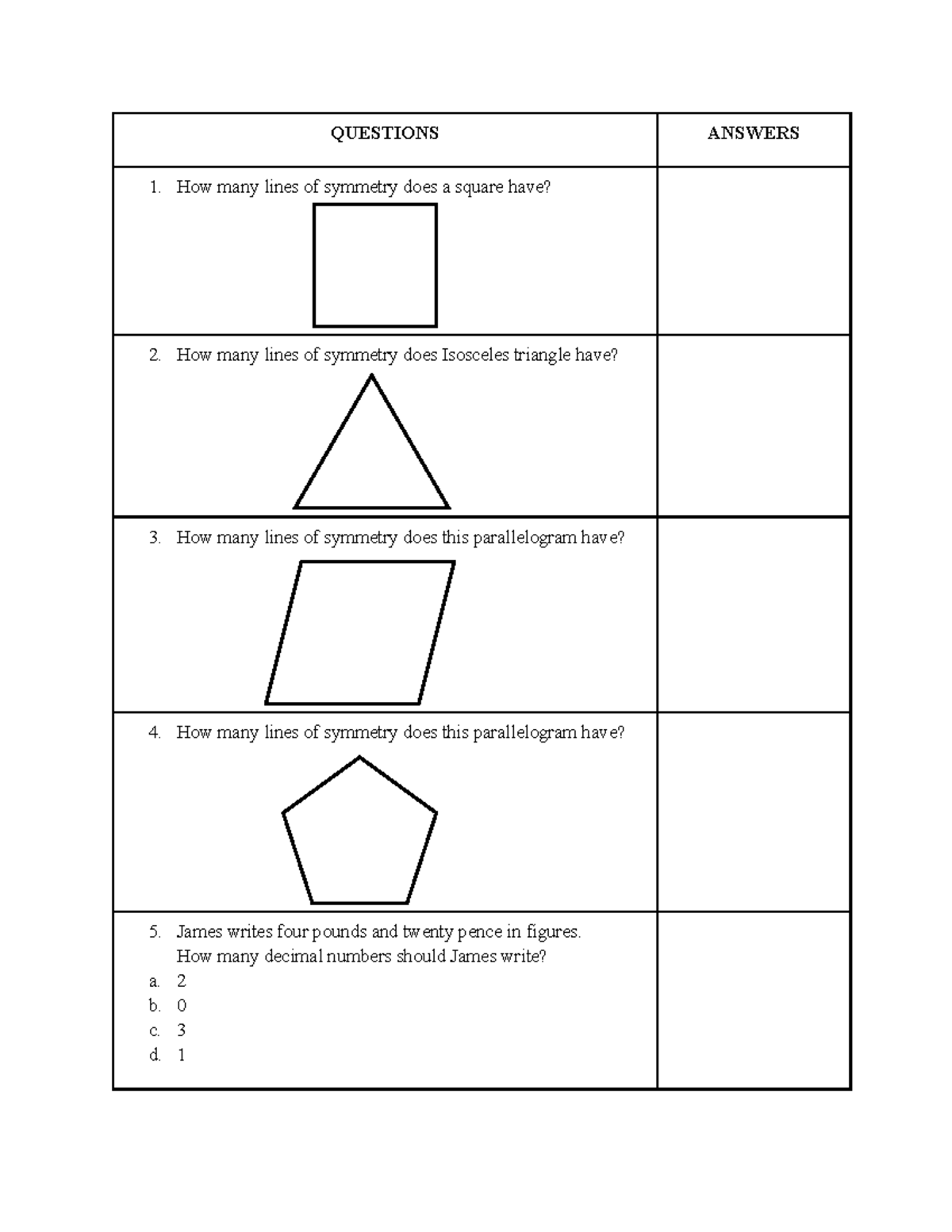 TEST 1 MATH: Symmetry, Money, and Language Skills - Studocu