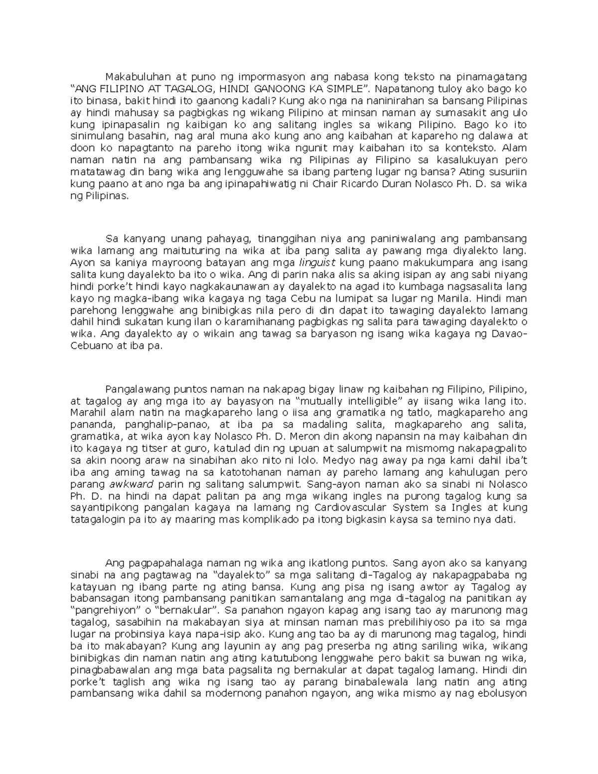 Reflection%20Paper%20Wika - Makabuluhan at puno ng impormasyon ang ...