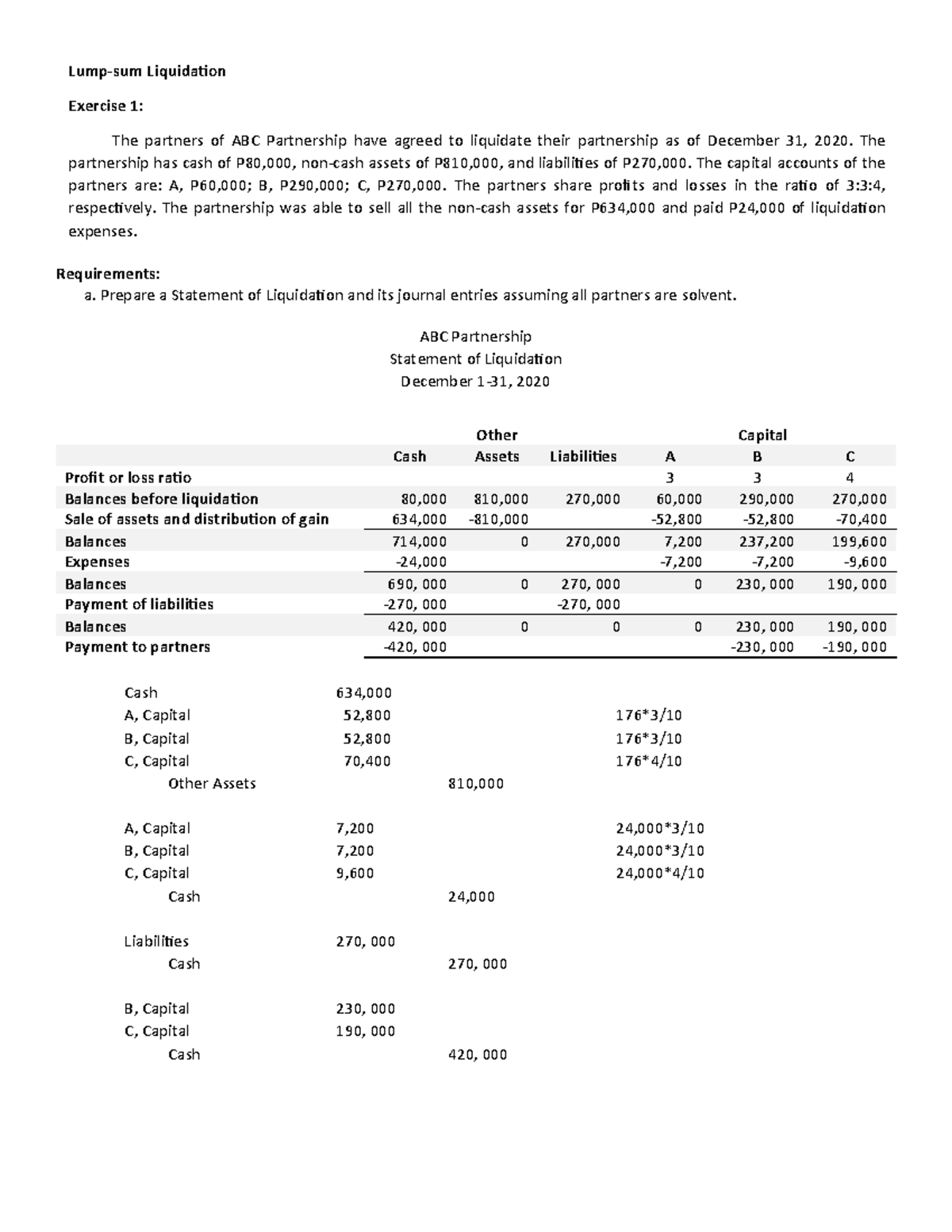ABC Partnership Liquidation Statement (Dec 31, 2020) - Studocu