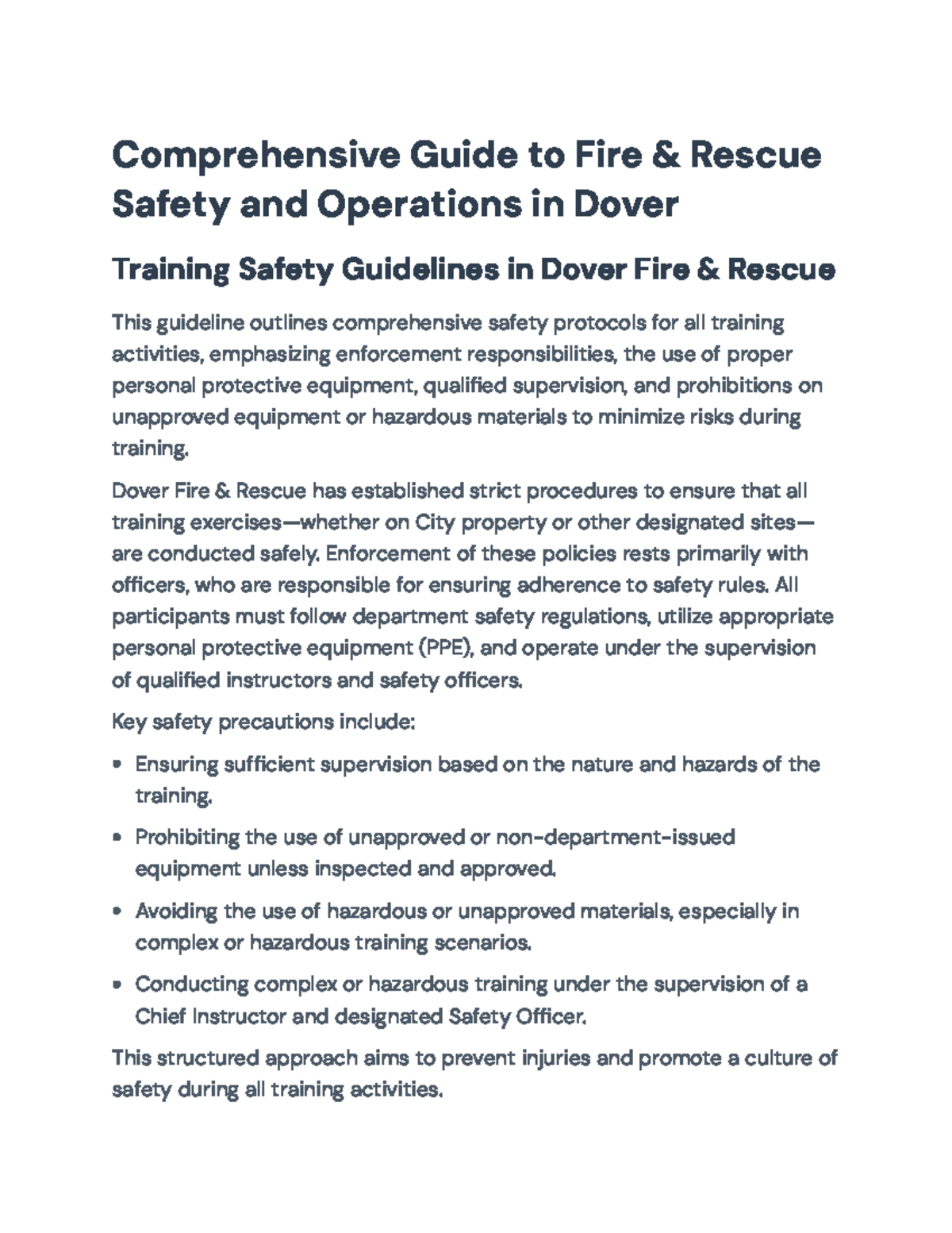 Comprehensive Safety Guidelines for Dover Fire Rescue Training ...