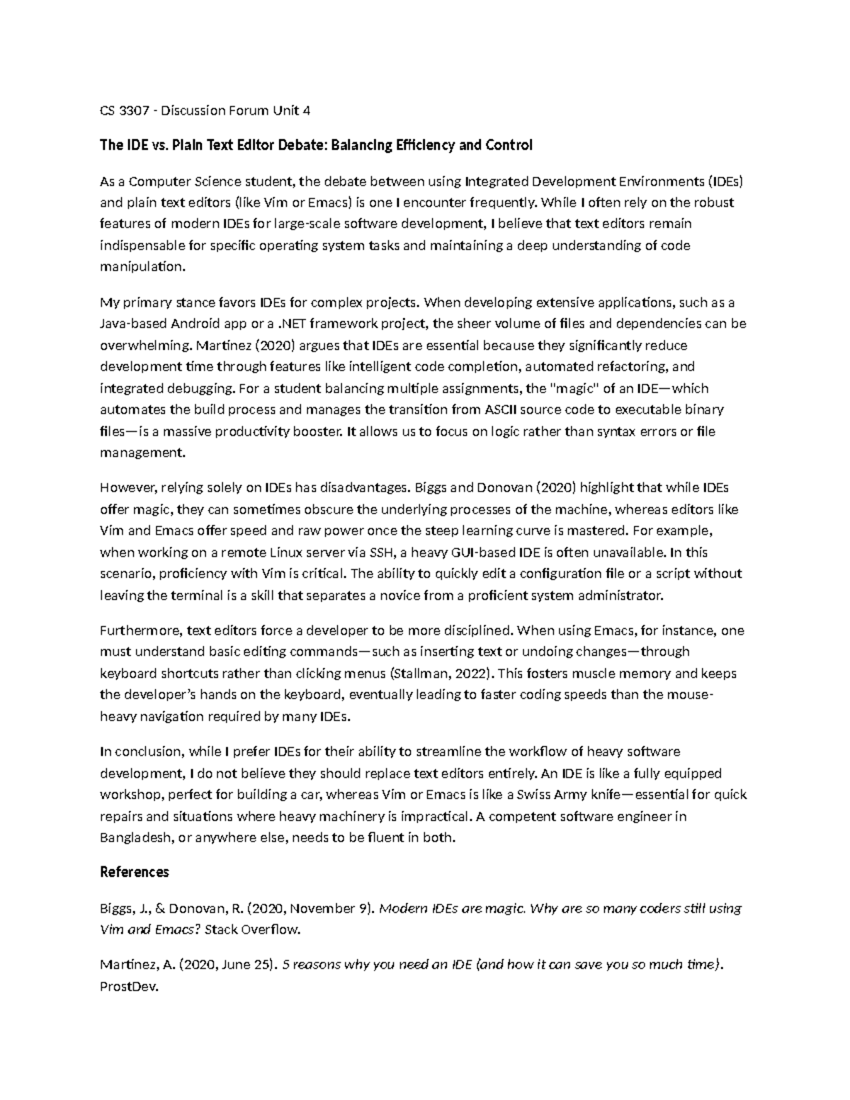 CS 3307 - Discussion Forum Unit 4: IDEs vs. Text Editors Debate - Studocu