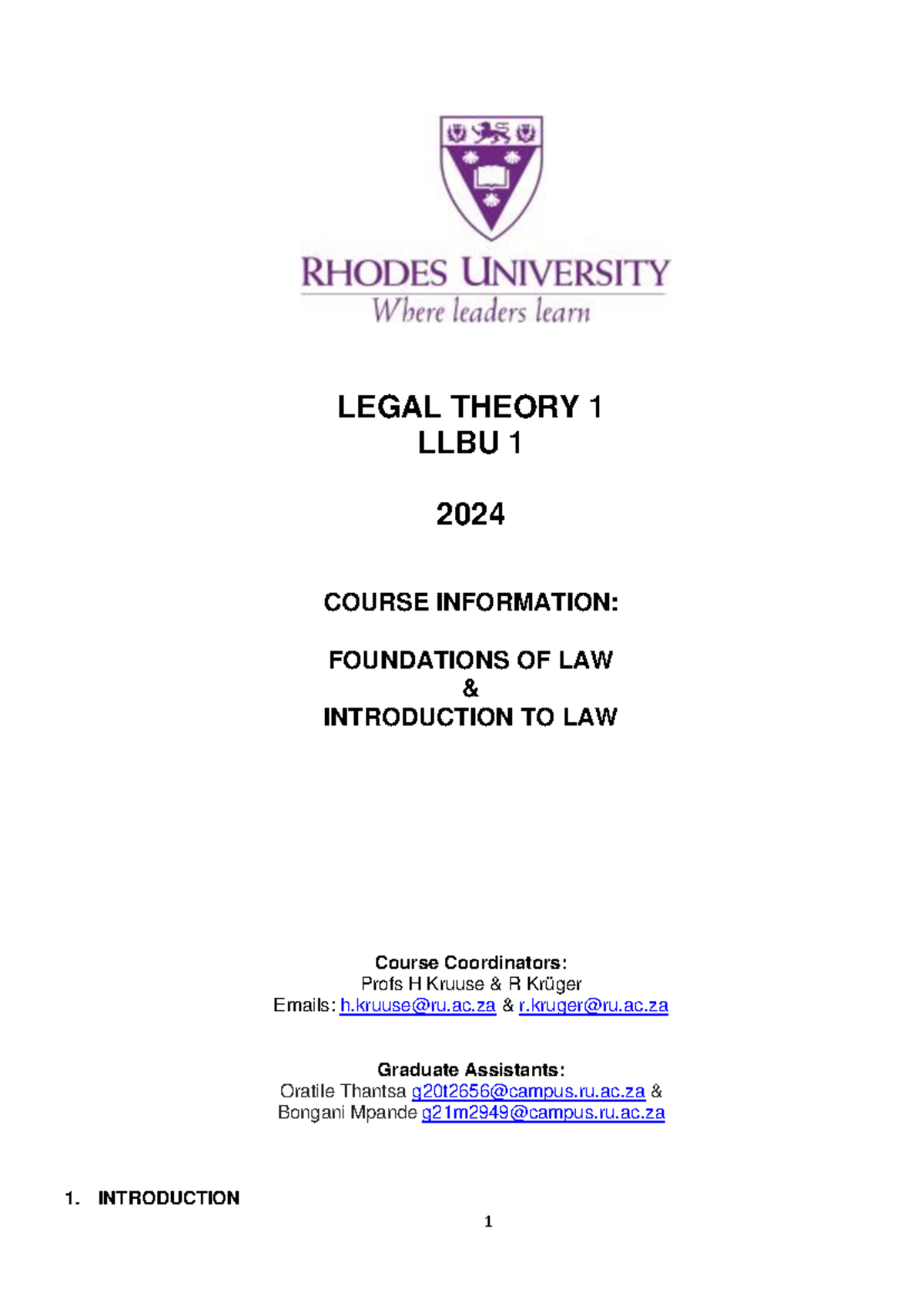 Legal Theory 1 LLBU 1 2024 Course Info: Foundations & Introduction to ...