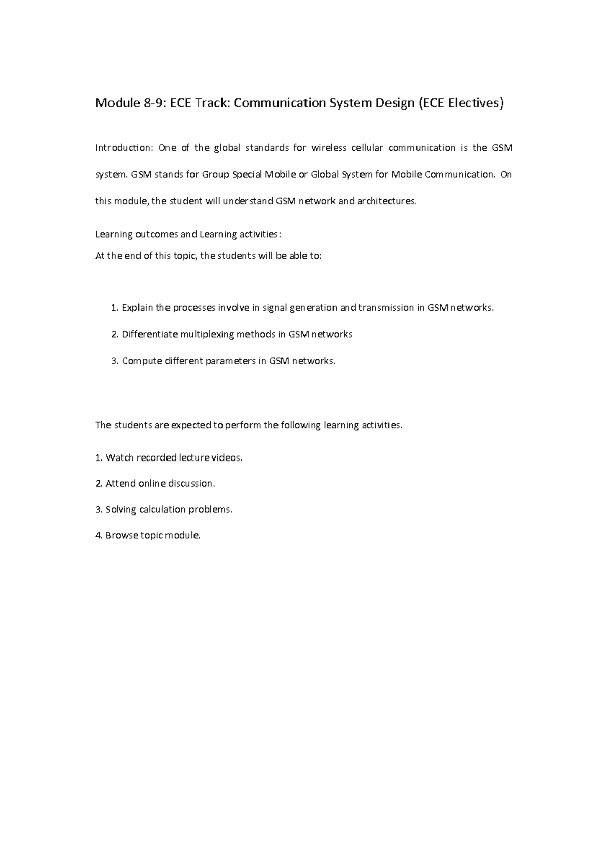 Module 1 - ECE Electives: Communication System Design Notes - Studocu