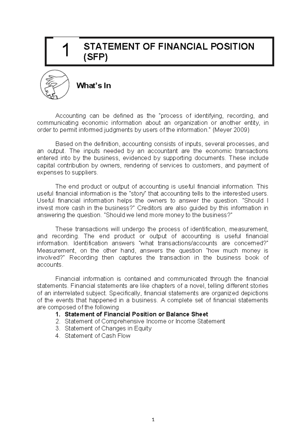 FABM2 Lesson on Statement of Financial Position (SFP) Module - Studocu
