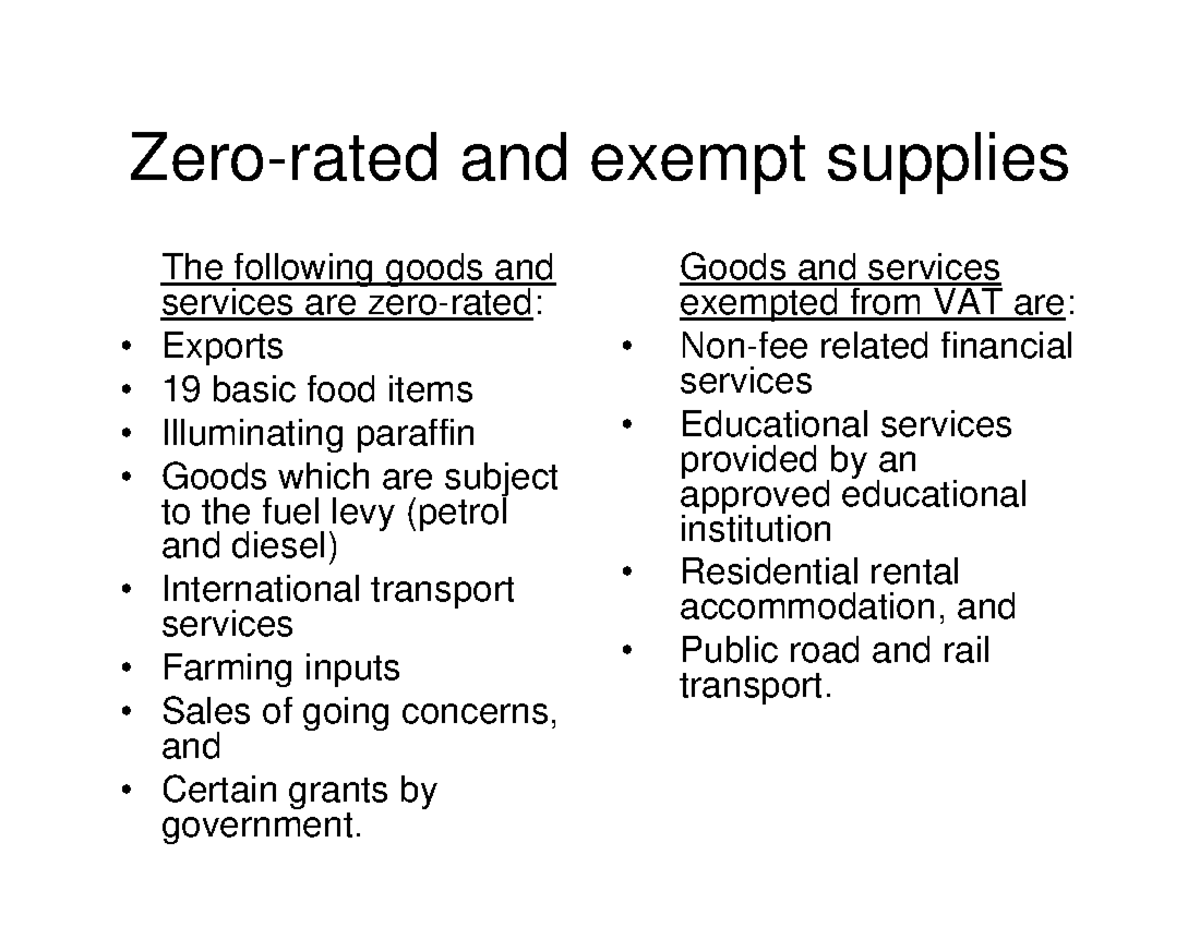 Zero-rated & Exempt Supplies in VAT: Key Goods & Services Guide - Studocu