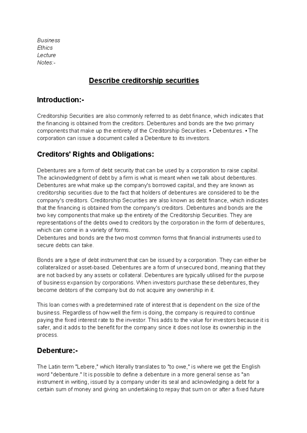 BUS 101 Lecture Notes: Internal Financing Explained and Analyzed - Studocu