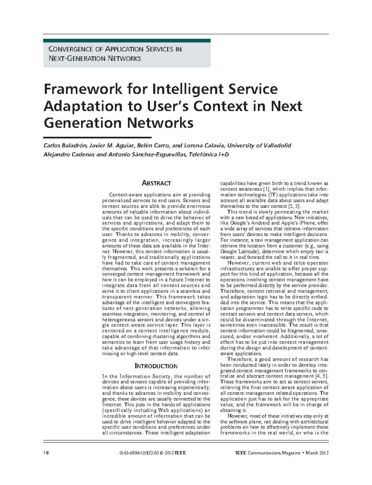 Framework for Intelligent Service Adaptation in Next-Gen Networks - Studocu