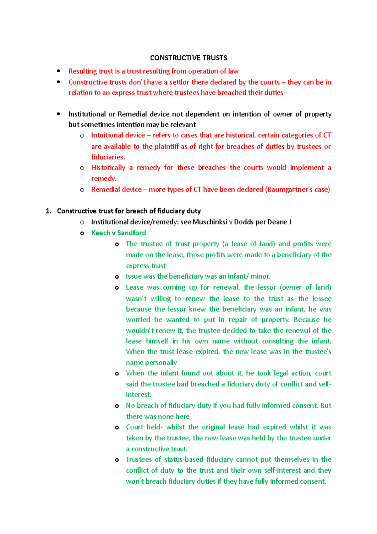 Law of Trust: Detailed Overview of Constructive Trusts and Cases - Studocu