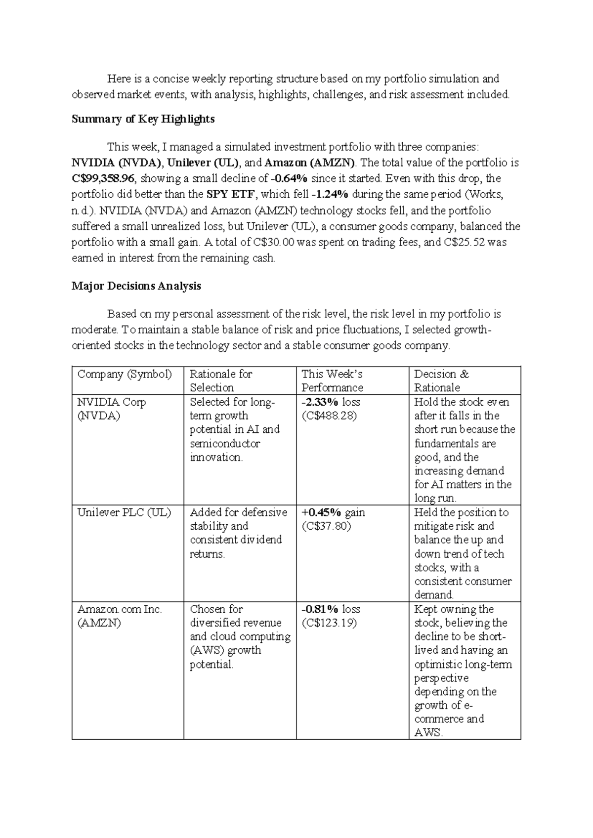 Bi-weekly Report: Portfolio Simulation Analysis (BIW-101) - Studocu