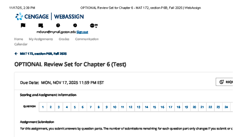 Optional Review Set for Chapter 6 - MAT 172 P6B, Fall 2025 - Studocu