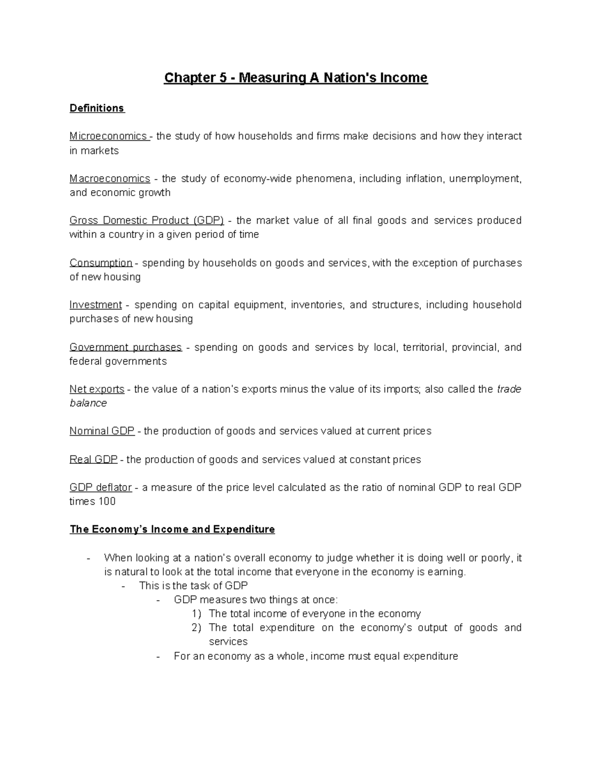 chapter 5 - measuring a nation's income - Chapter 5 - Measuring A ...