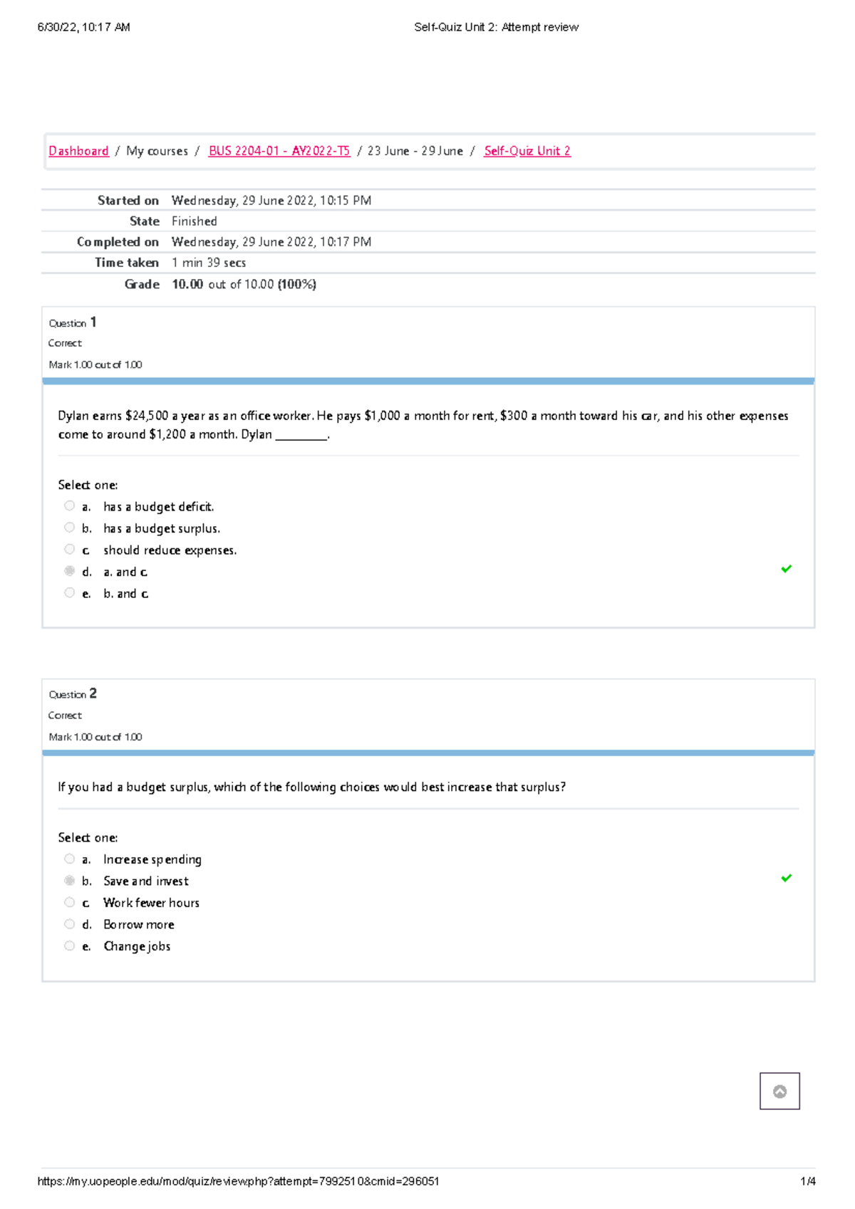 Self-Quiz Unit 2 Attempt review 3 - Started on Wednesday, 29 June 2022 ...