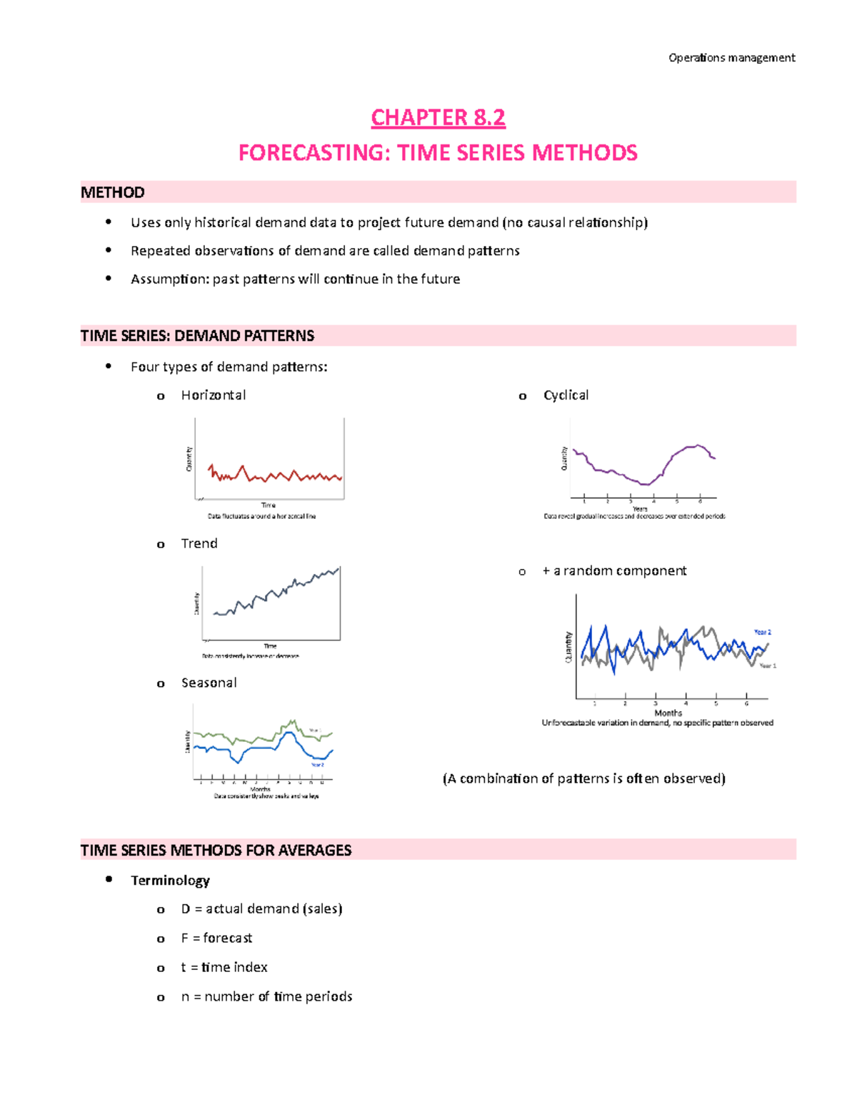 Chapter 8 Notes: Time Series Forecasting Methods Explained - Studocu