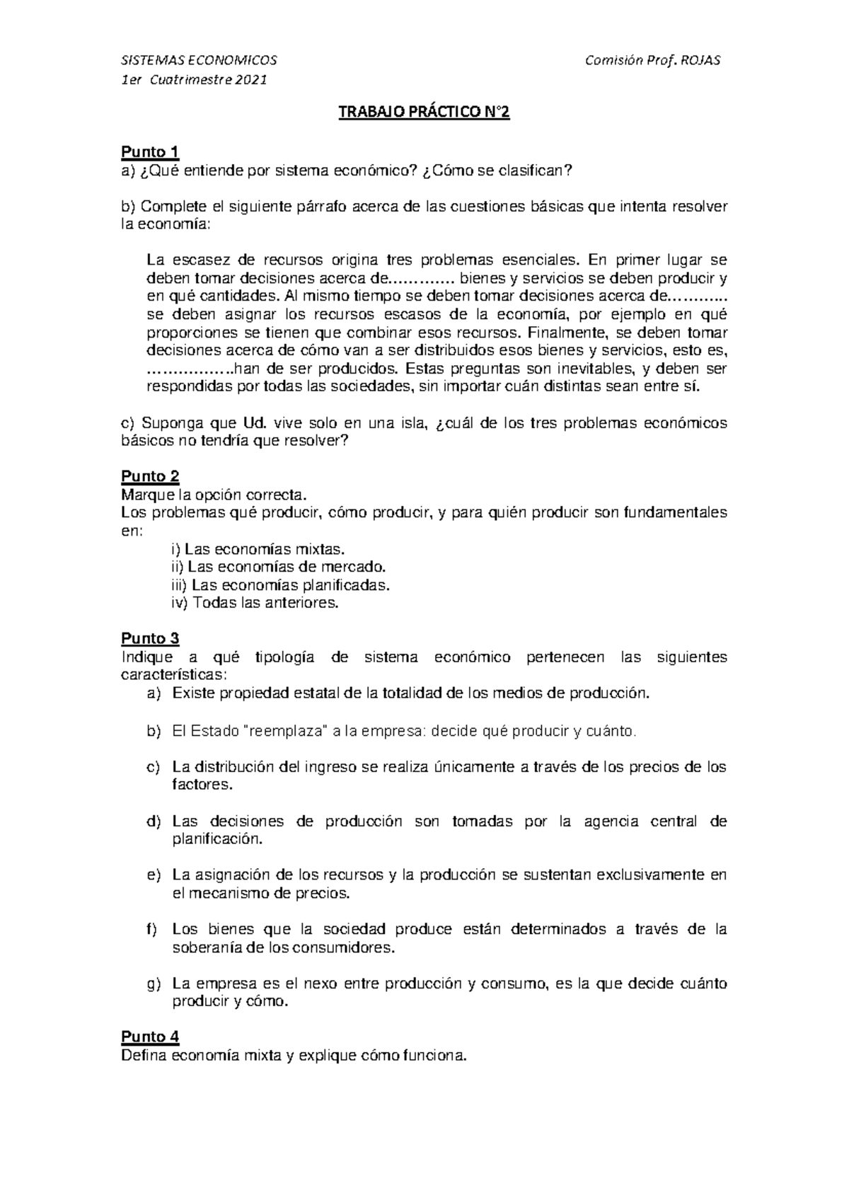Practico 2 - SISTEMAS ECONOMICOS Comisión Prof. ROJAS 1er Cuatrimestre ...