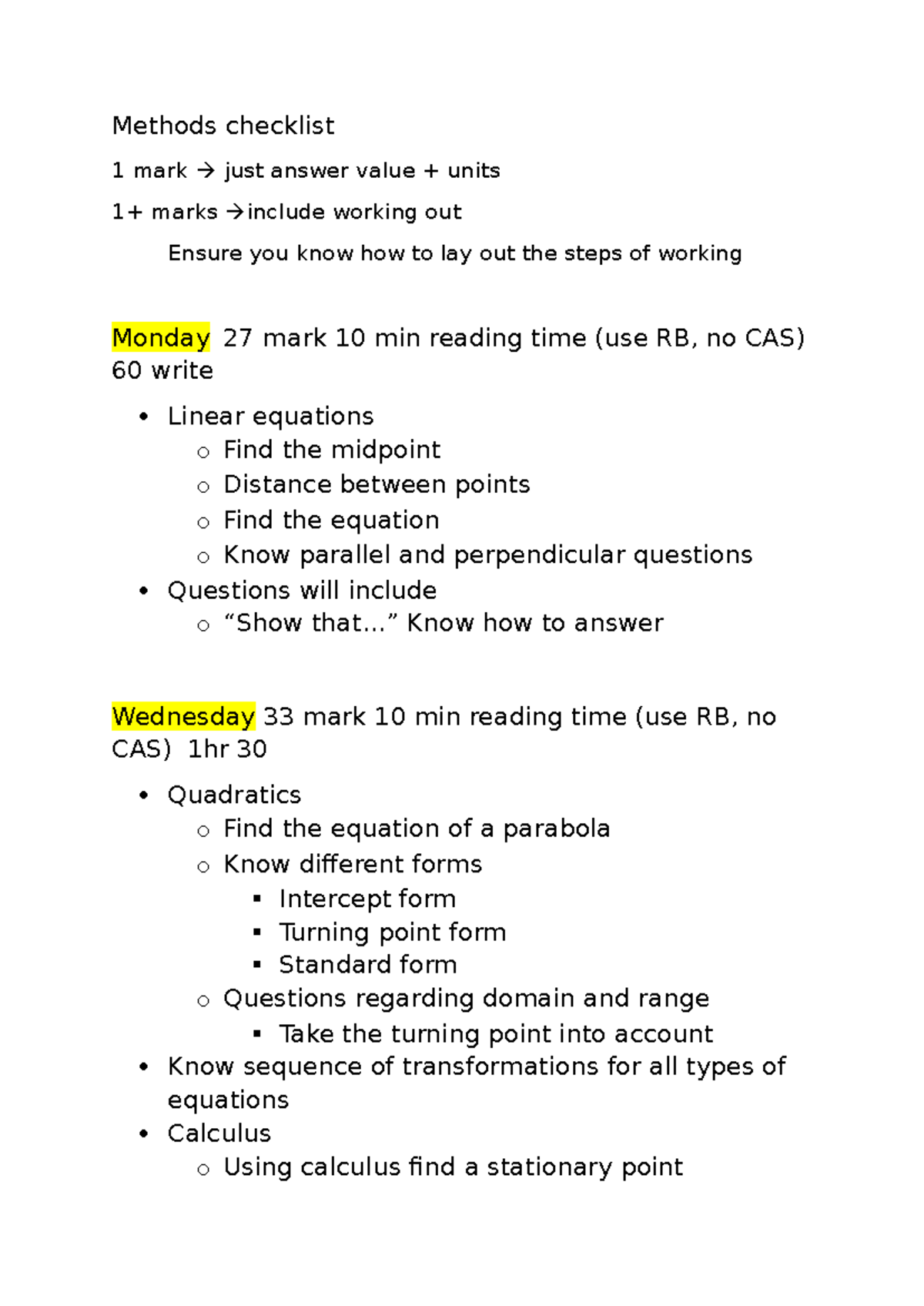 Methods Checklist SAC 1: Key Concepts & Problem-Solving Strategies ...
