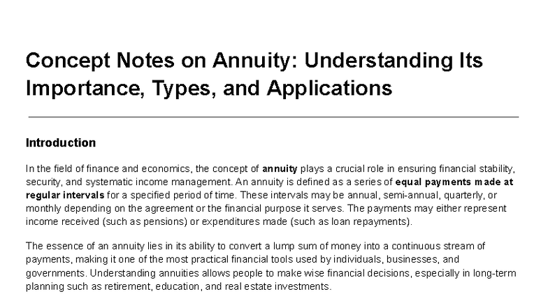 Concept Notes on Annuity: Importance, Types & Applications - Studocu