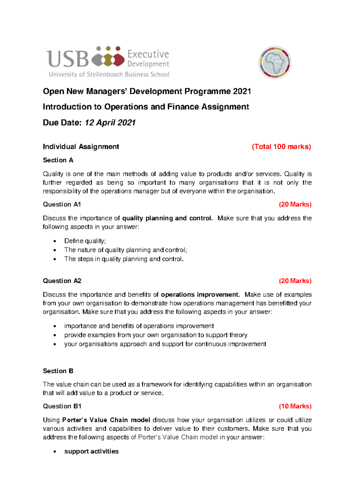 Open NMDP 2021: Operations & Finance Individual Assignment Guide - Studocu