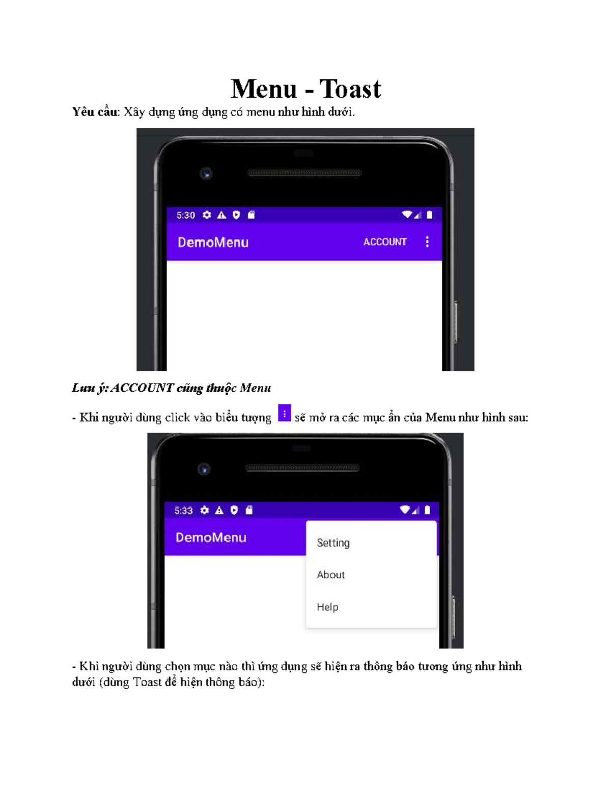Menu - Toast - Cách làm menu trong android studio - Lập Trình Thiết Bị ...