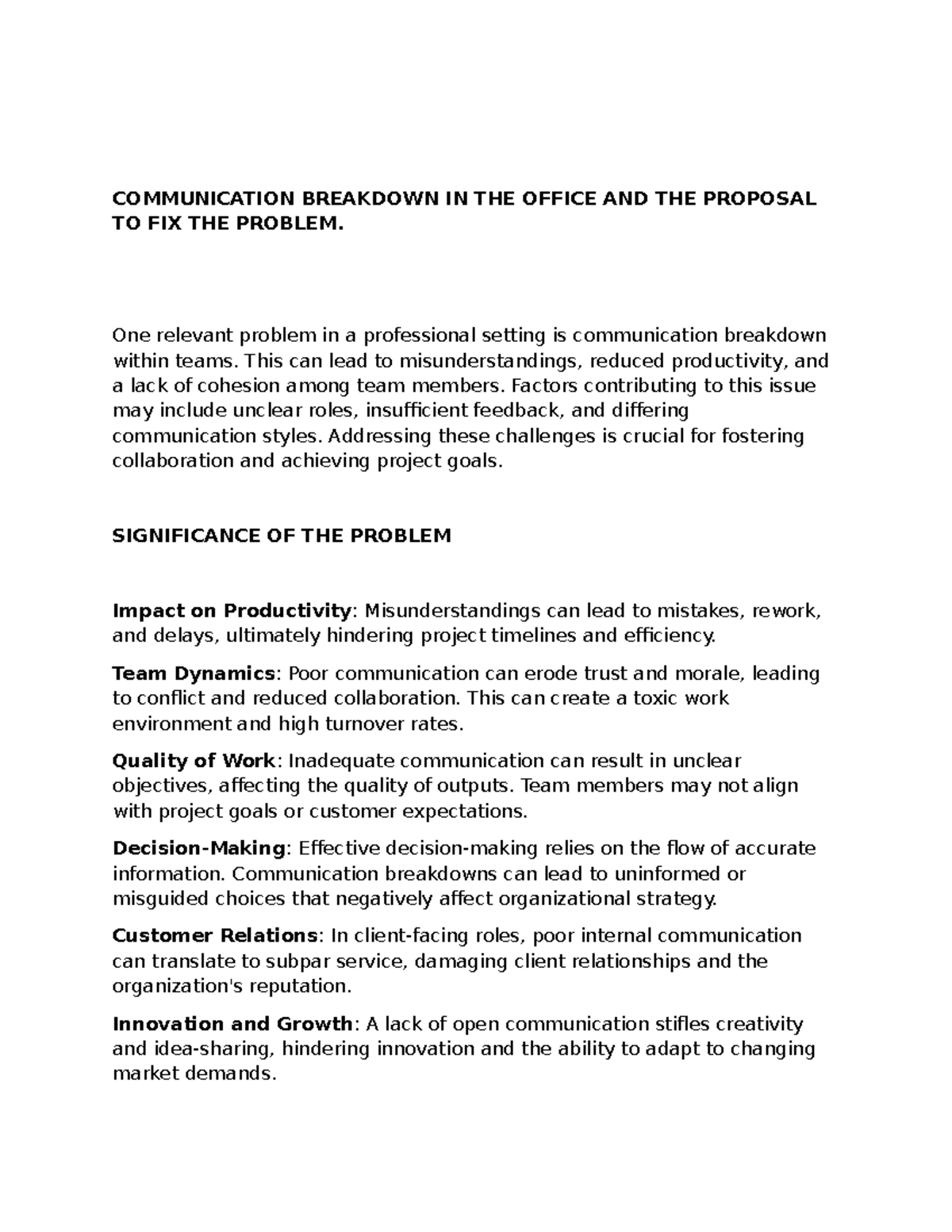 Communication Breakdowns and Solutions in Workplace Teams: A Proposal ...