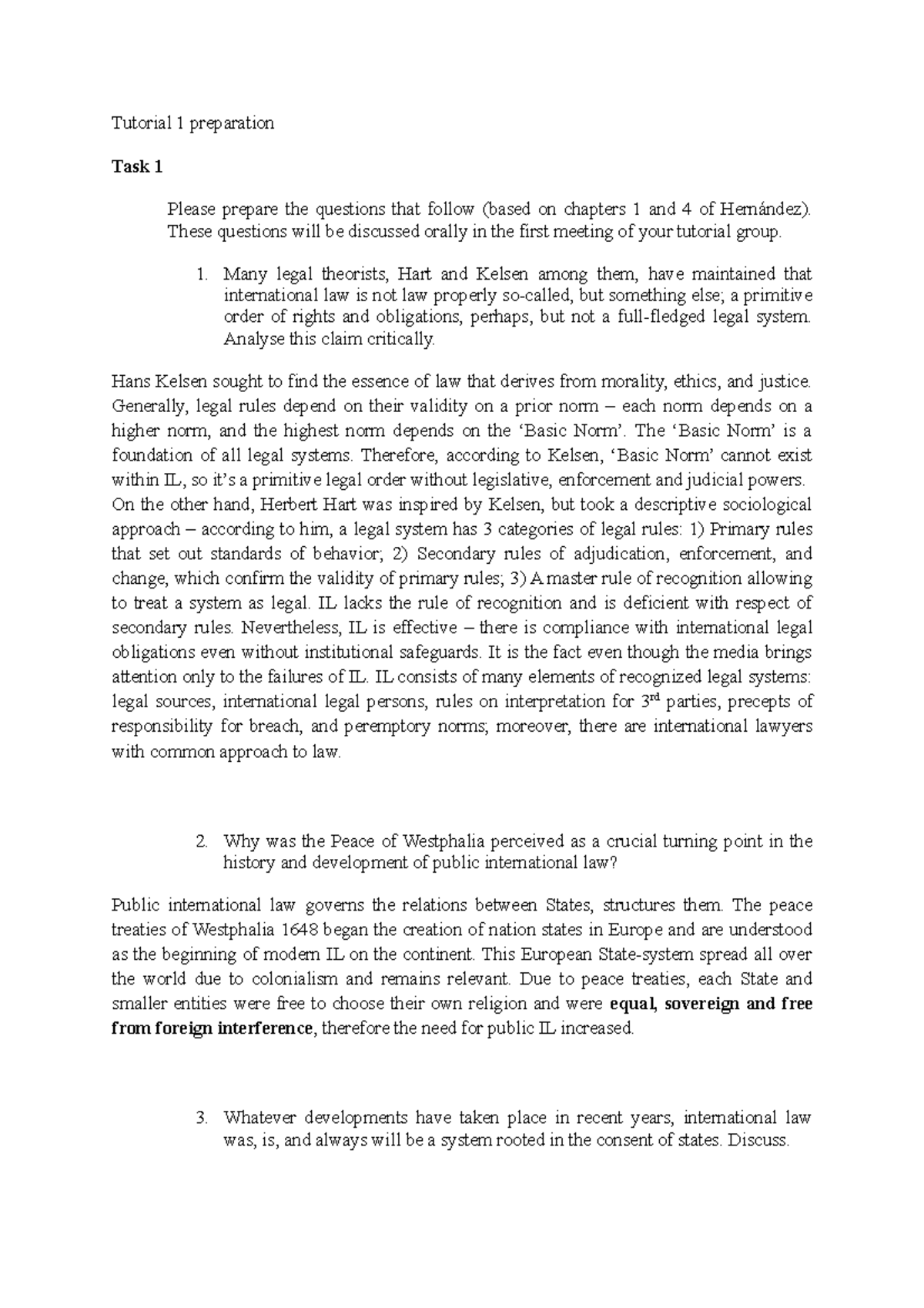 Int Law Tutorial 1 Prep: Critical Analysis & Discussion Points ...