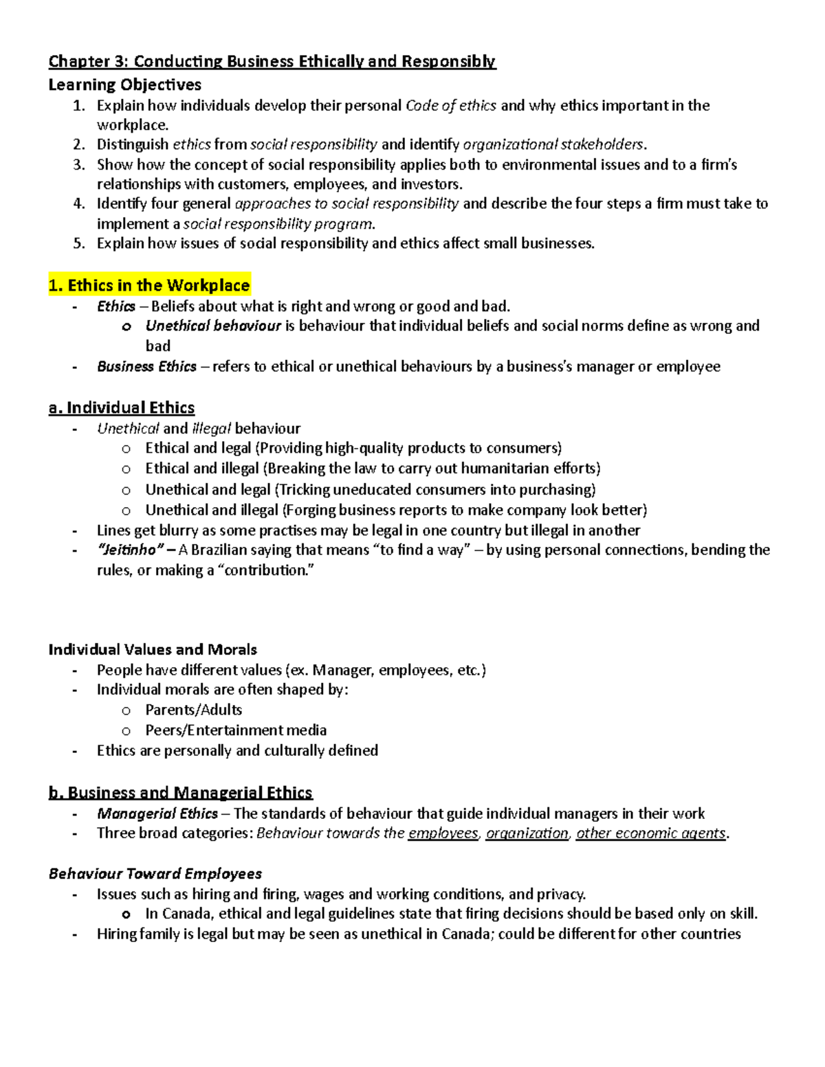 Chapter 3 - Ethics and Social Responsibility in Business - Studocu