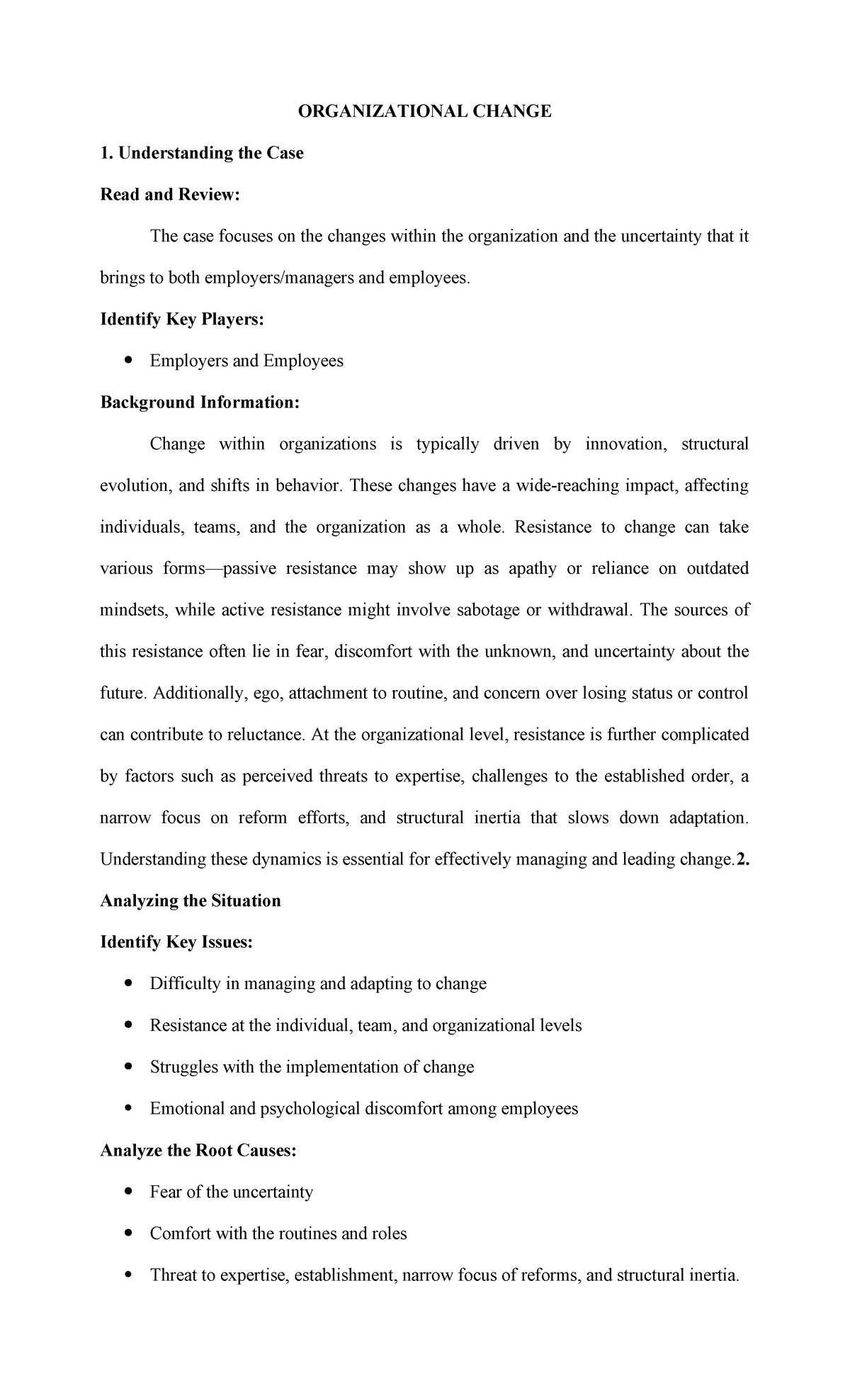 Organizational Change Case Study Analysis: Key Issues & Solutions - Studocu