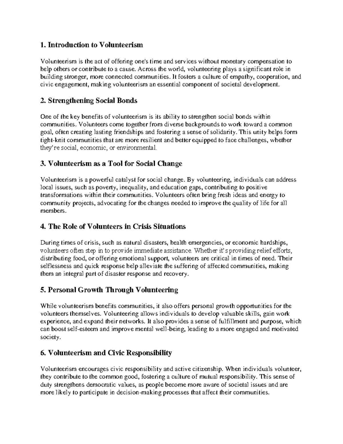The Importance of Volunteerism in Building Stronger Communities - 1 ...