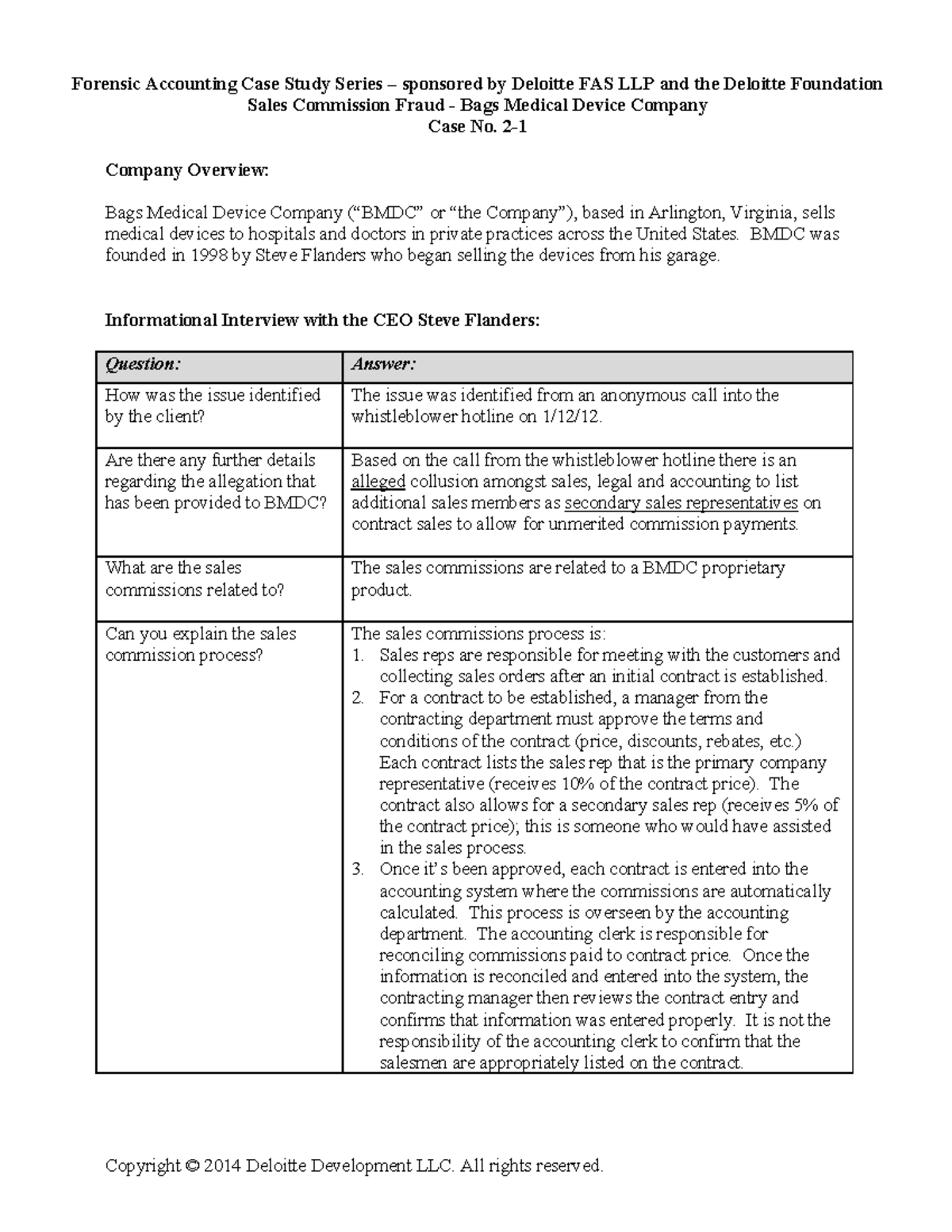 Forensic Accounting Case Study: Sales Commission Fraud at BMDC (Case 2 ...