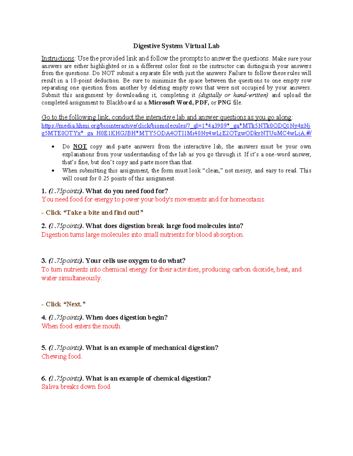 Digestive System Virtual Lab Instructions - Studocu