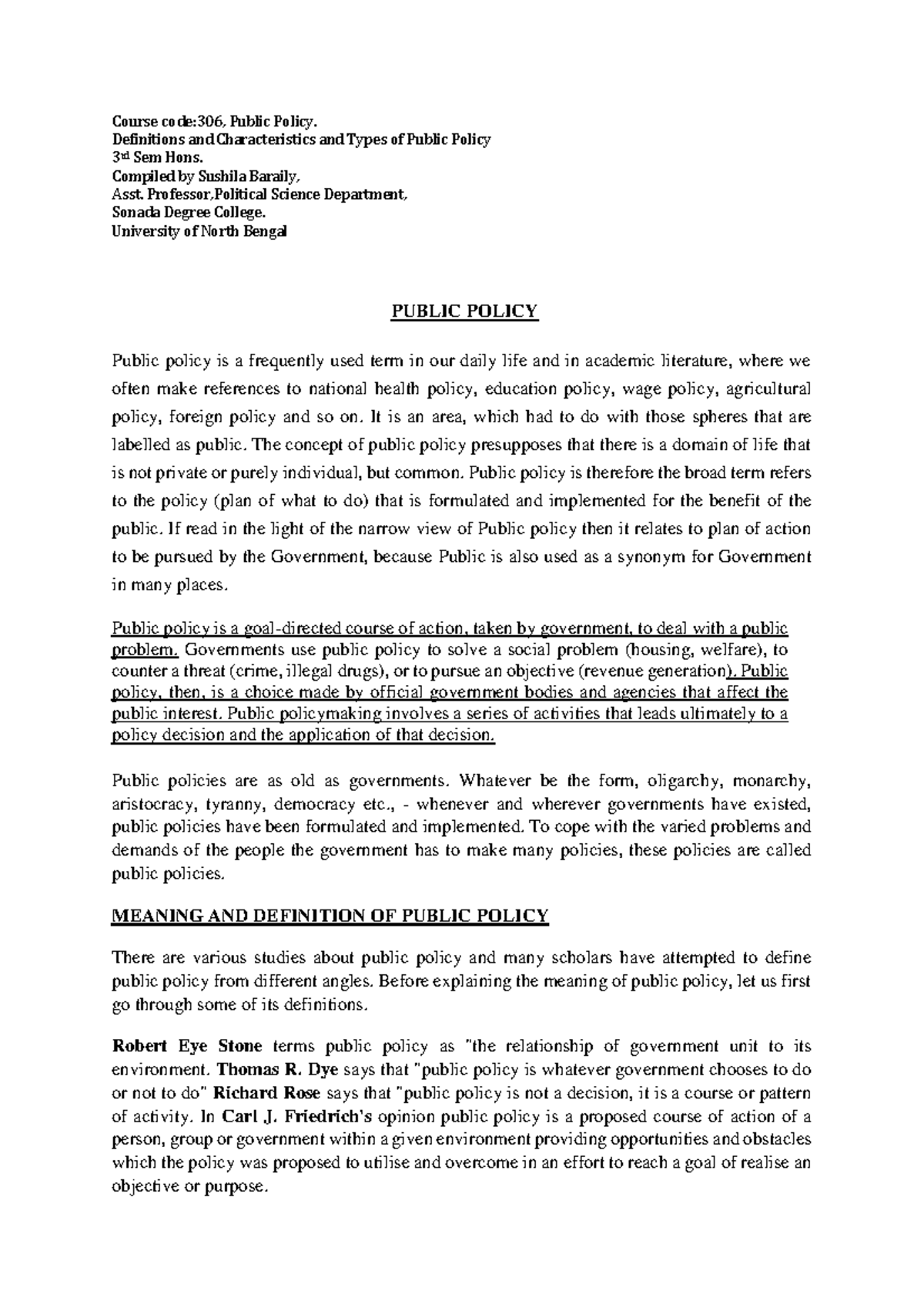 Public Policy 306: Definitions, Characteristics, and Types - 3rd Sem ...