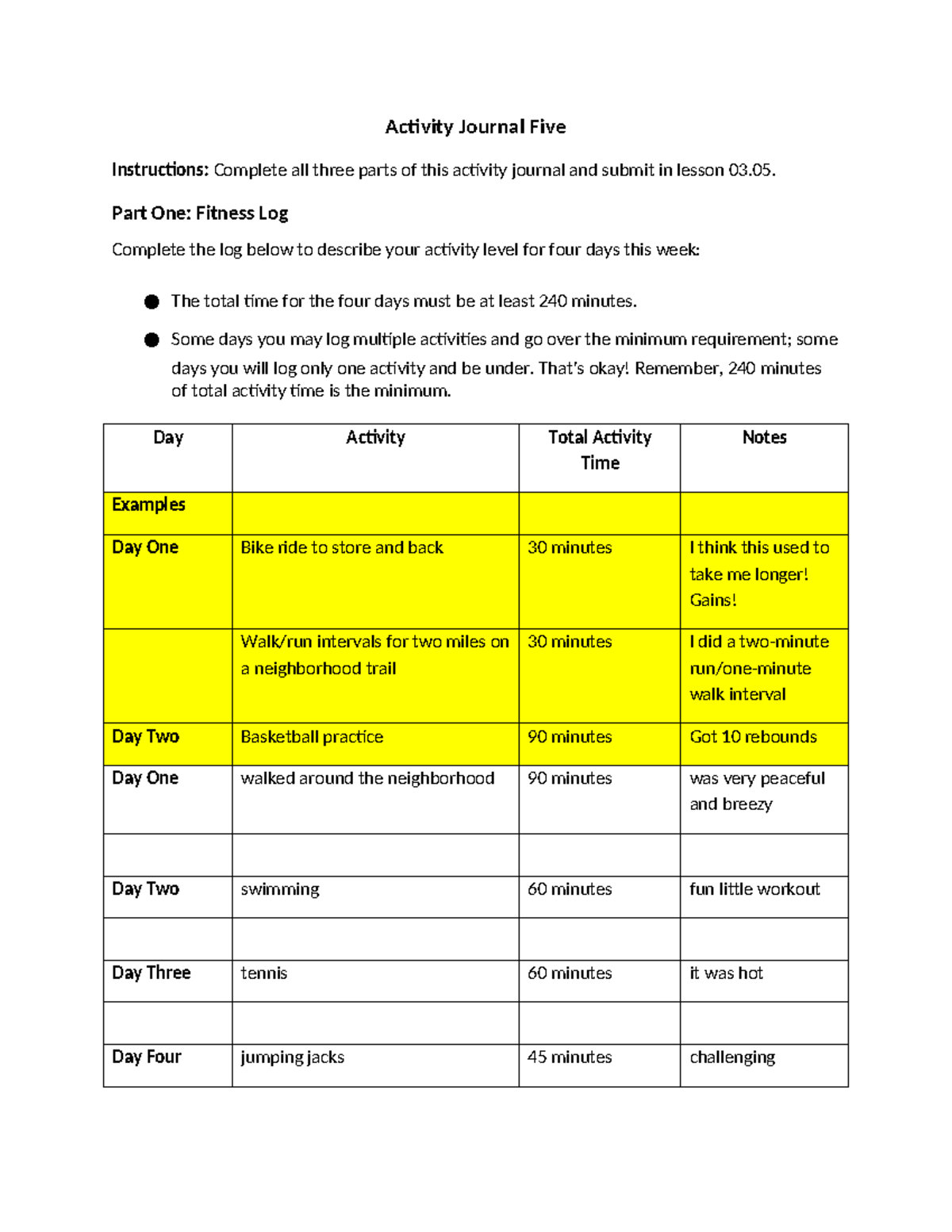 Activity journal 05 - gooddd luckk - Activity Journal Five Instructions ...