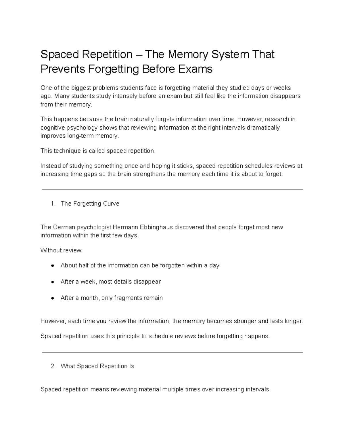 Spaced Repetition: The Key Memory System for Exam Success - Studocu