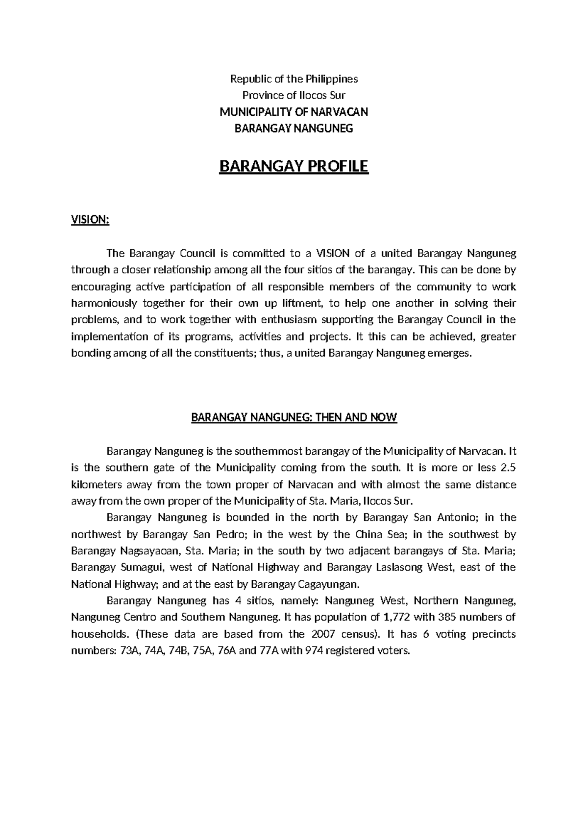 Barangay Profile: Comprehensive Overview of Barangay Nanguneg, Narvacan ...